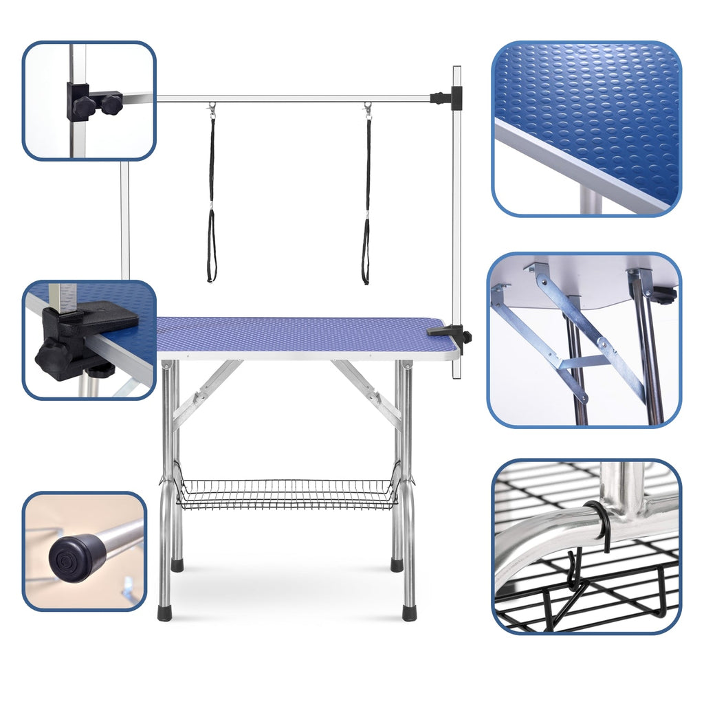 Grooming Table with Adjustable Arm and Clamps - Dog Cat  - (Size 46") - (Heavy Duty) - (Blue)