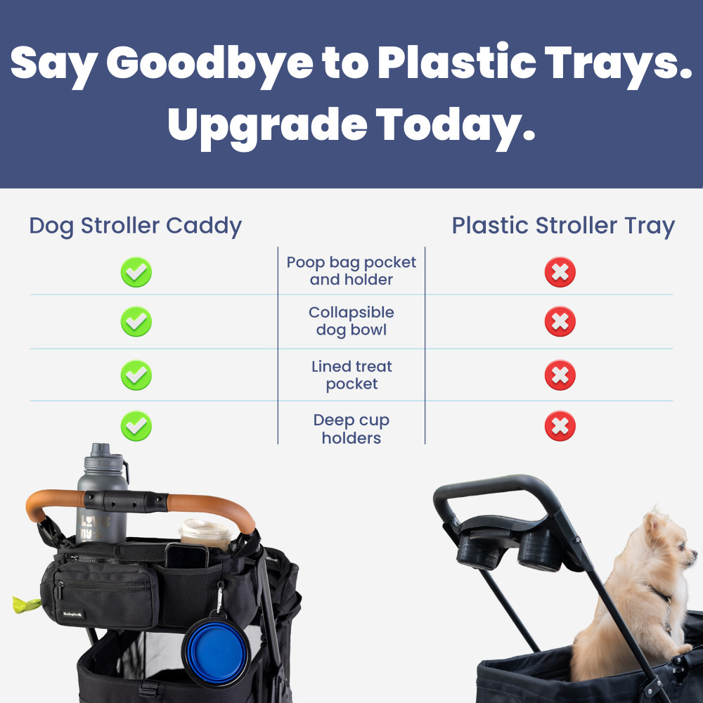 Pet Stroller Organizer Caddy Bag - Dog Cat - (Black, Paw Print)
