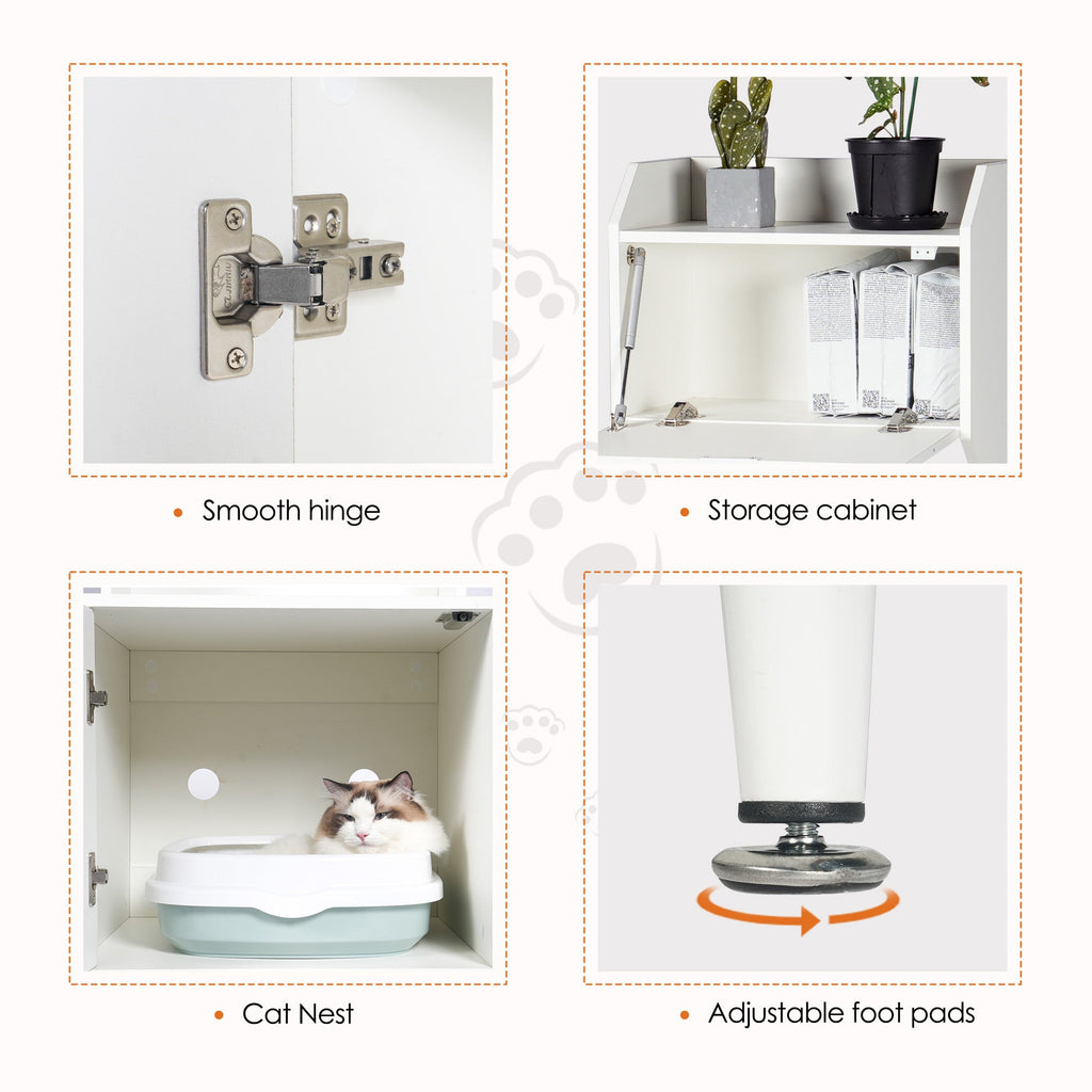 Wood Storage Cabinet, Cat House, and Litter Box Enclosure - Cat - (White) - (Vintage Style)