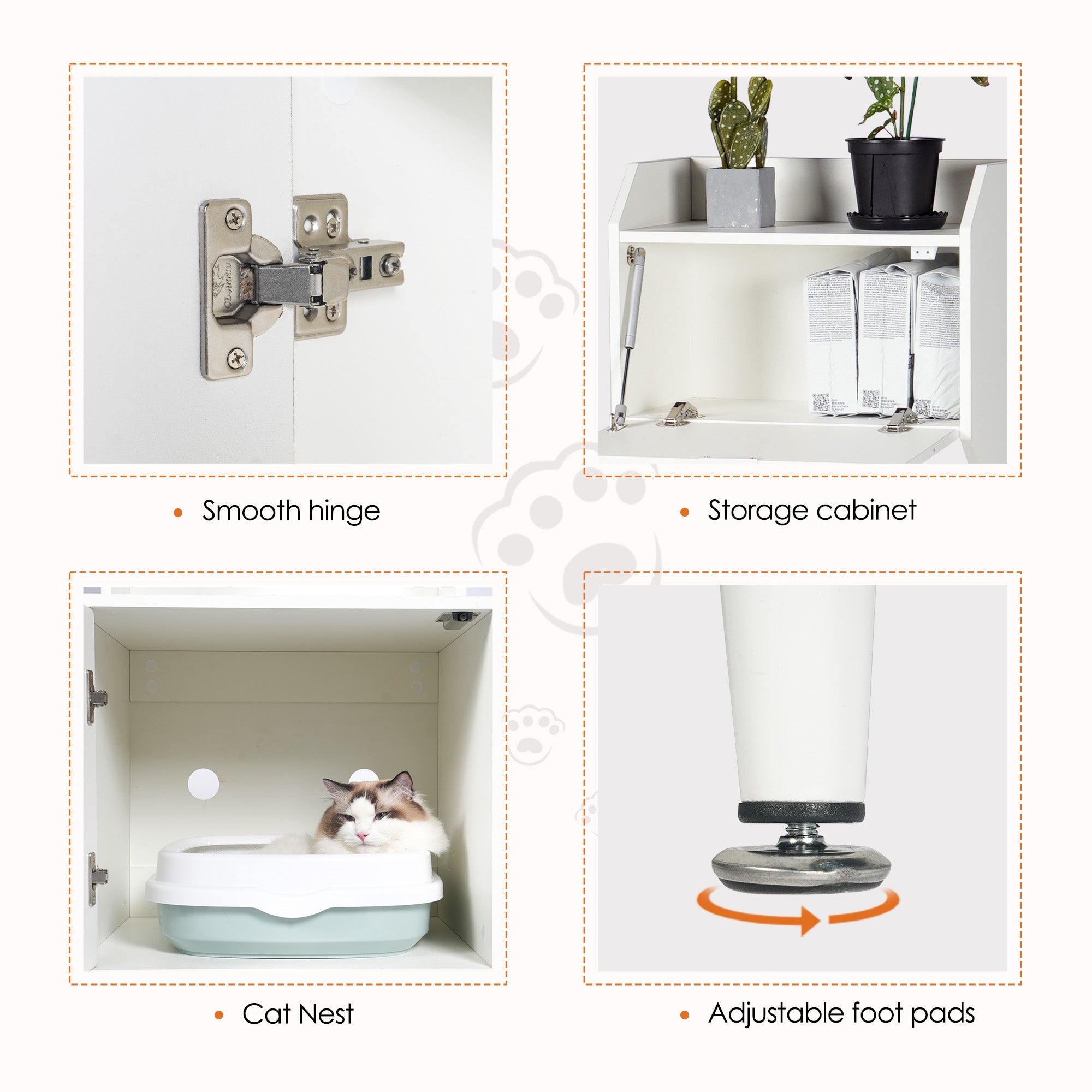 Wood Storage Cabinet, Cat House, and Litter Box Enclosure - Cat - (White) - (Vintage Style)
