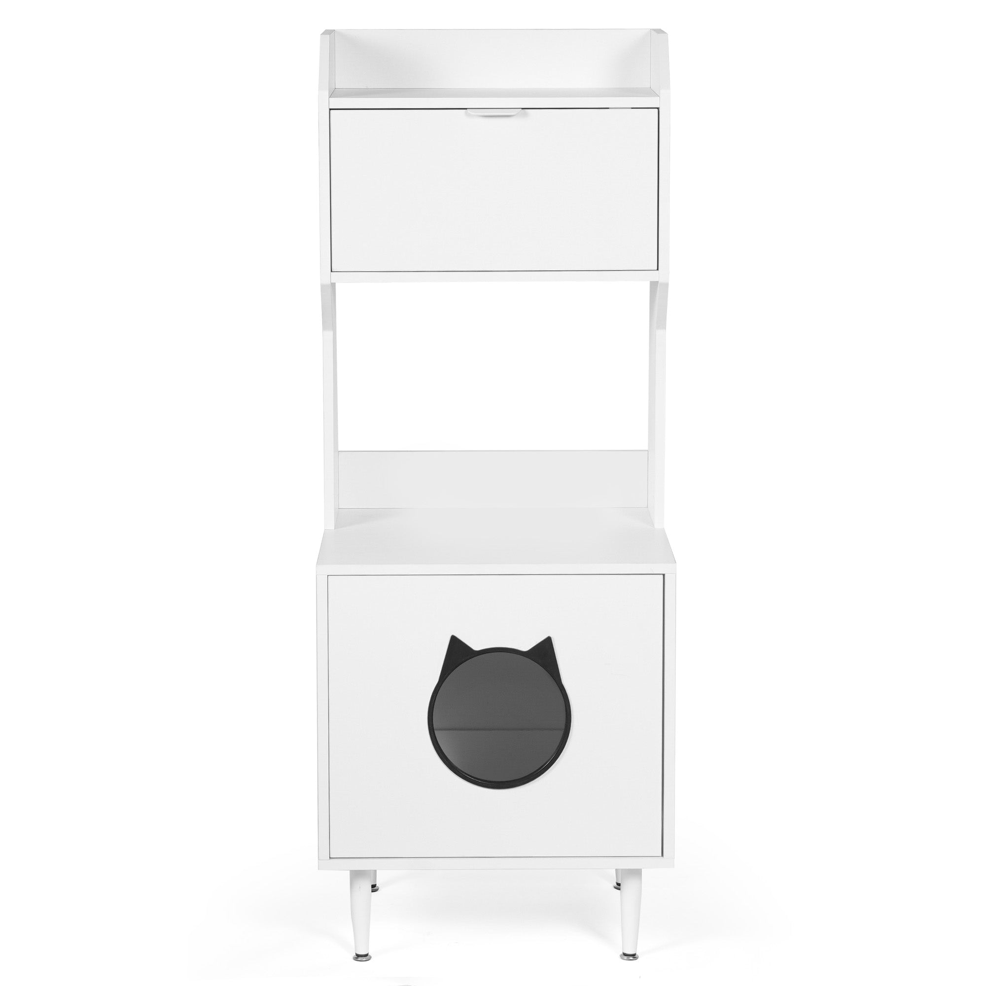 Wood Storage Cabinet, Cat House, and Litter Box Enclosure - Cat - (White) - (Vintage Style)