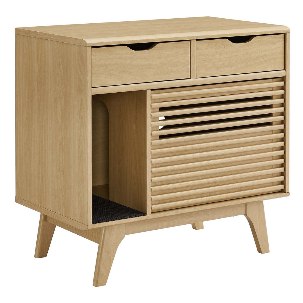 Render Cat Oak Cabinet and Litter Box Enclosure - Cat - (Mid-century Design) -  (Modway) - (While Supplies Last)