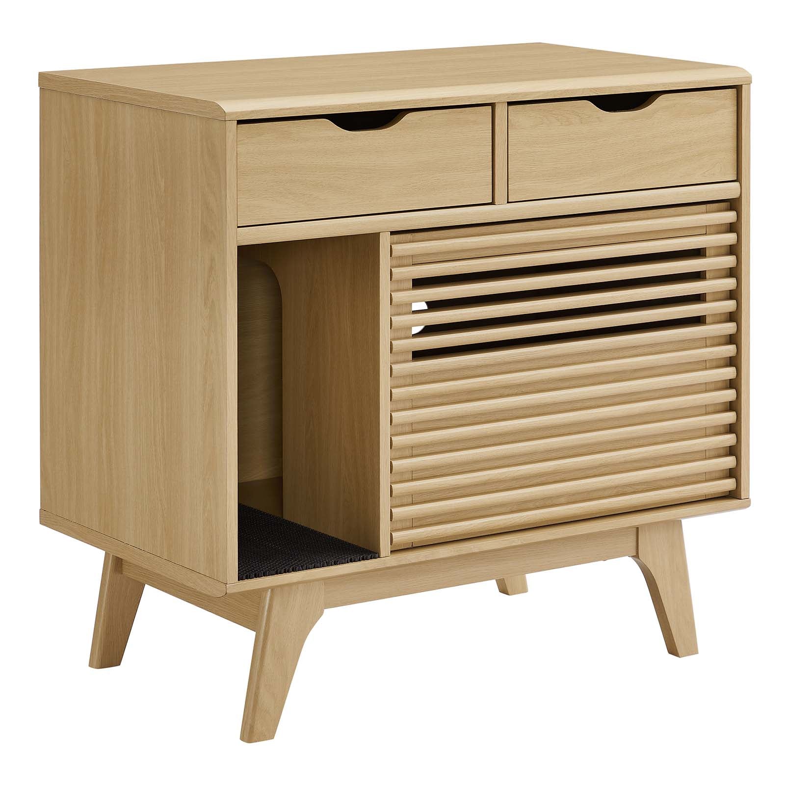 Render Cat Oak Cabinet and Litter Box Enclosure - Cat - (Mid-century Design) -  (Modway) - (While Supplies Last)