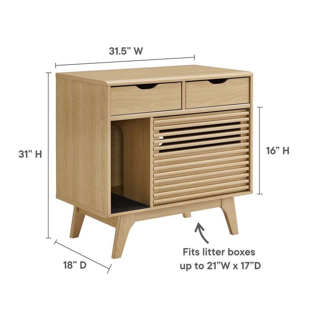 Render Cat Oak Cabinet and Litter Box Enclosure - Cat - (Mid-century Design) -  (Modway) - (While Supplies Last)