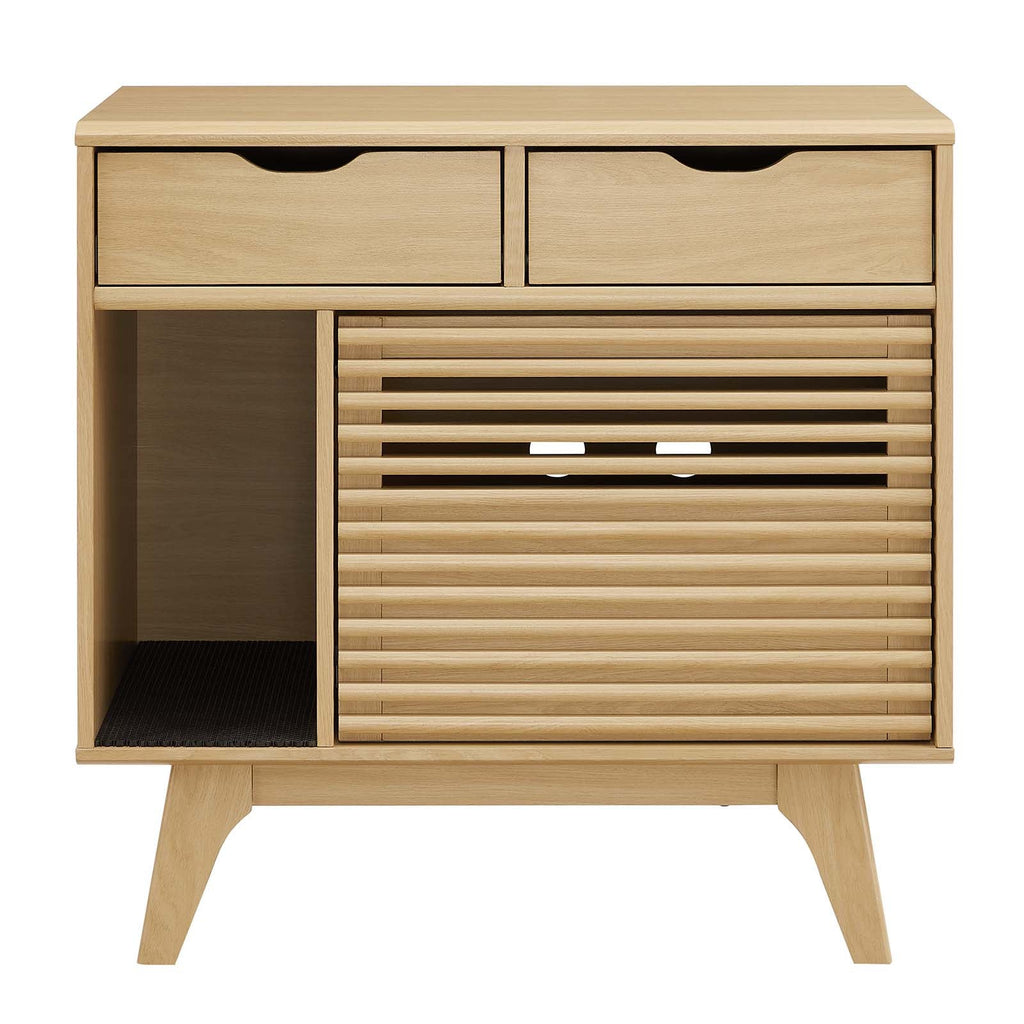 Render Cat Oak Cabinet and Litter Box Enclosure - Cat - (Mid-century Design) -  (Modway) - (While Supplies Last)