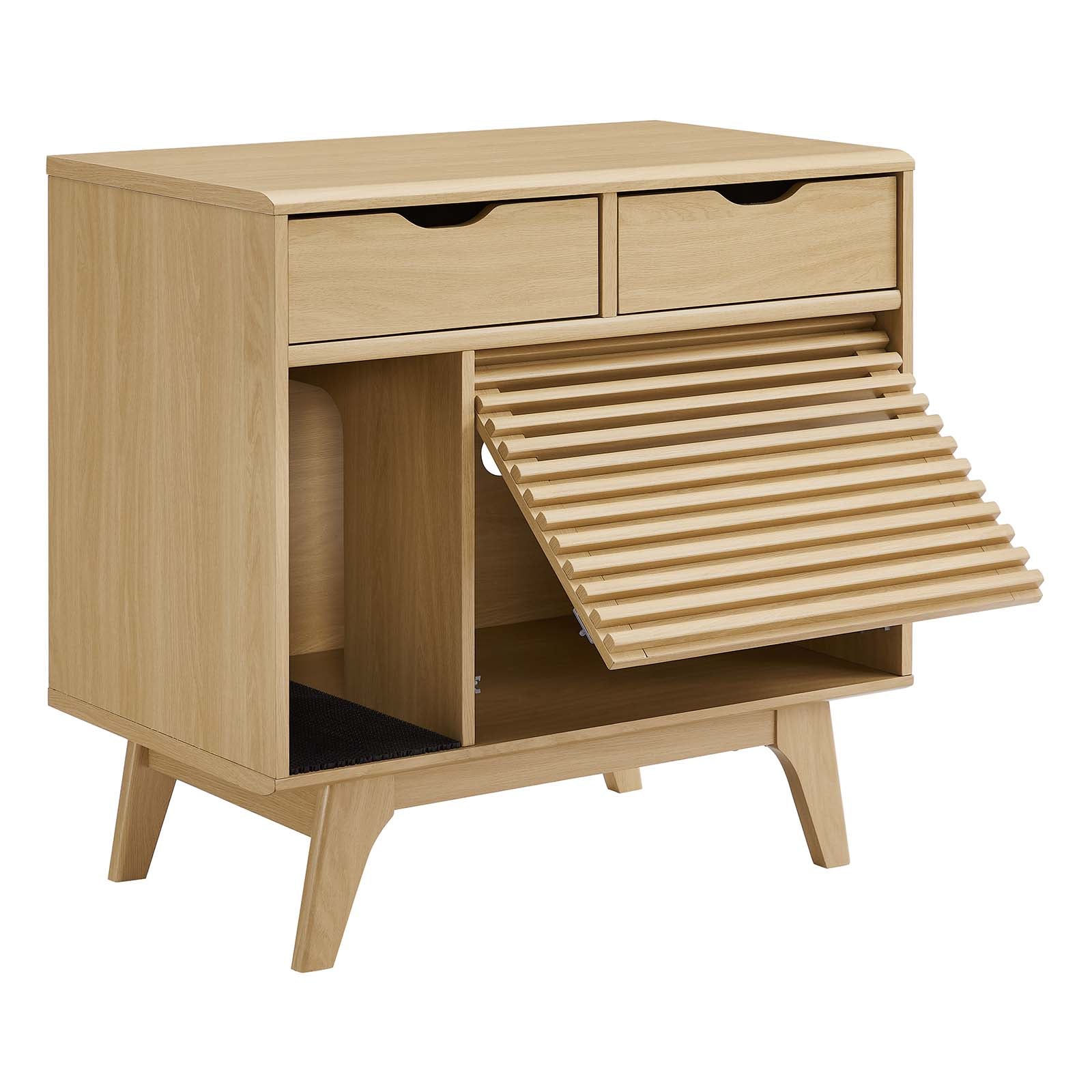 Render Cat Oak Cabinet and Litter Box Enclosure - Cat - (Mid-century Design) -  (Modway) - (While Supplies Last)