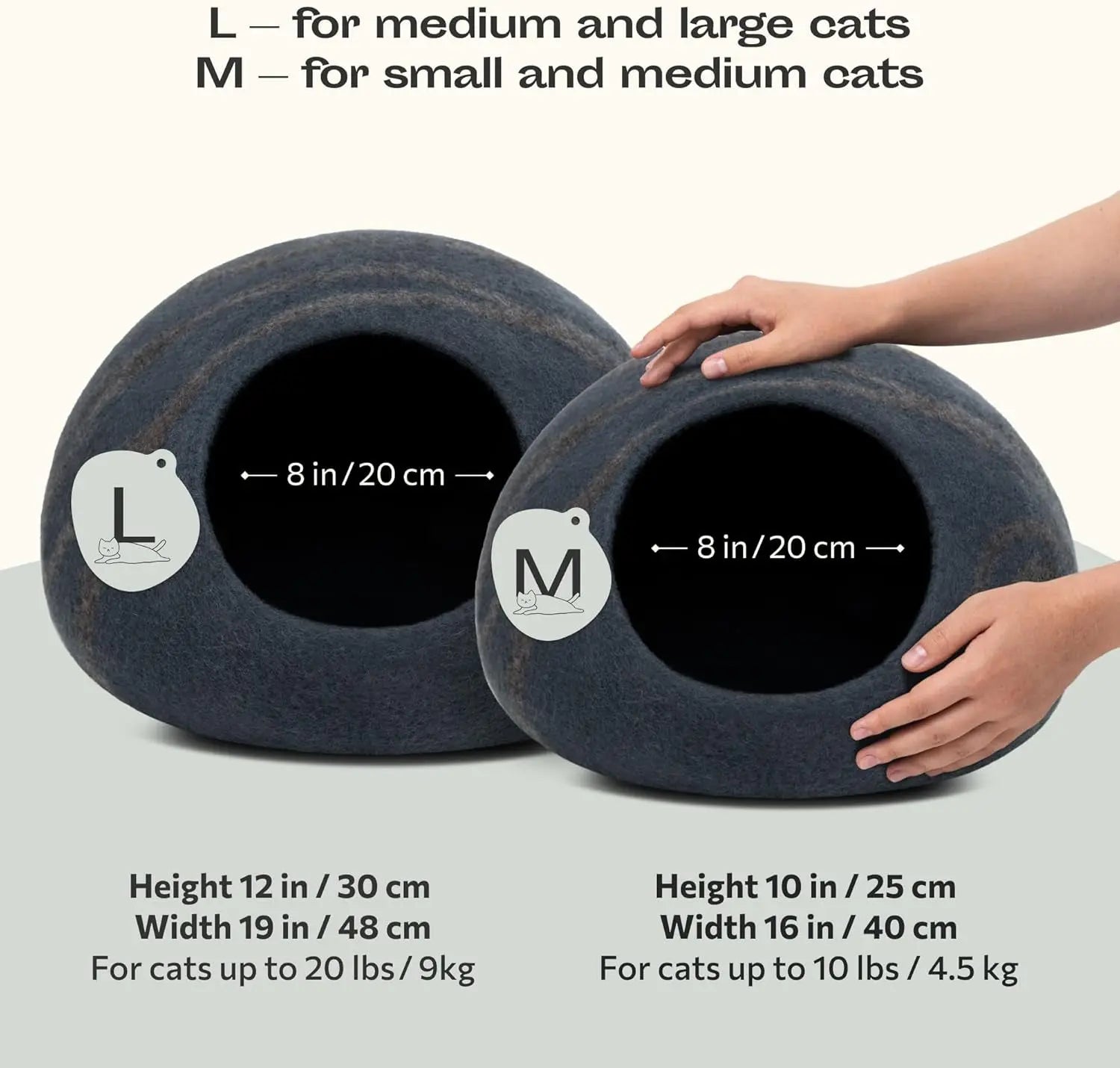 Eco-Friendly Cozy Cave  – Cat - ( Handmade 100% Merino Wool Felt Hideout) - (M,L) - (4 Color Options) - ( While Supplies Last)