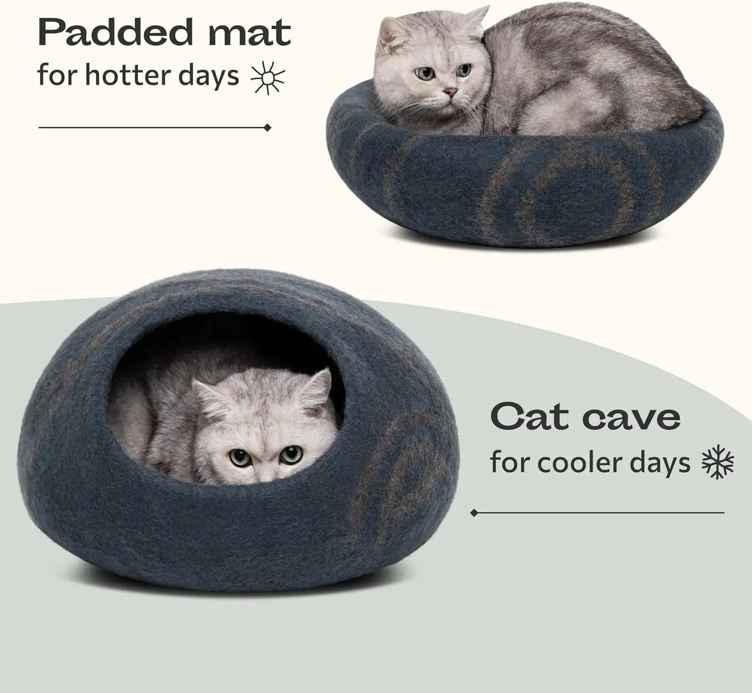 Eco-Friendly Cozy Cave  – Cat - ( Handmade 100% Merino Wool Felt Hideout) - (M,L) - (4 Color Options) - ( While Supplies Last)