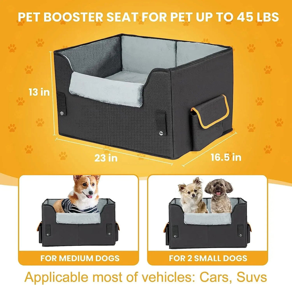 Elevated Pet Travel Car Seat Booster Bed - Dog Cat - (Plush) - (3 Color Options) - (S-XL) - (While Supplies Last)