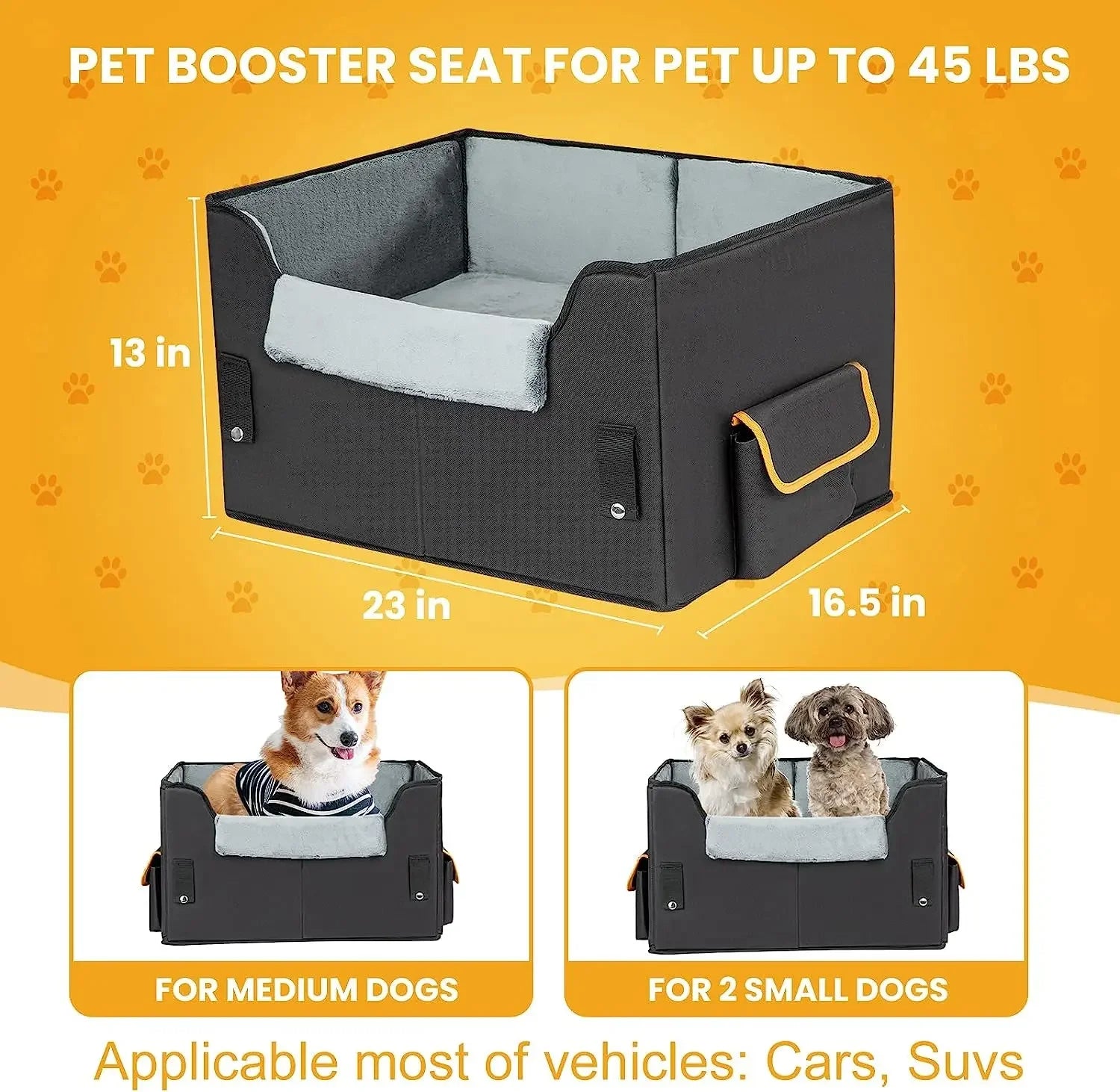 Elevated Pet Travel Car Seat Booster Bed - Dog Cat - (Plush) - (3 Color Options) - (S-XL) - (While Supplies Last)