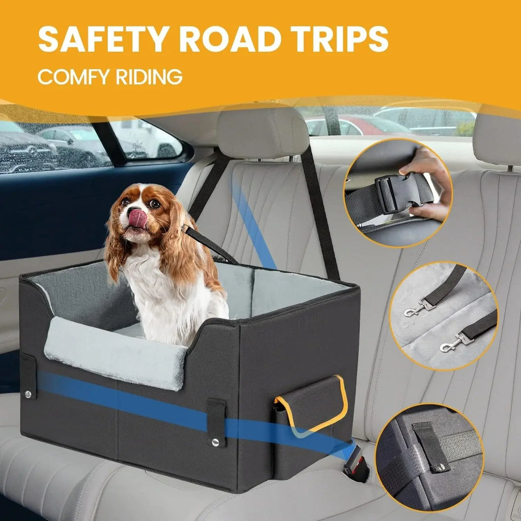 Elevated Pet Travel Car Seat Booster Bed - Dog Cat - (Plush) - (3 Color Options) - (S-XL) - (While Supplies Last)