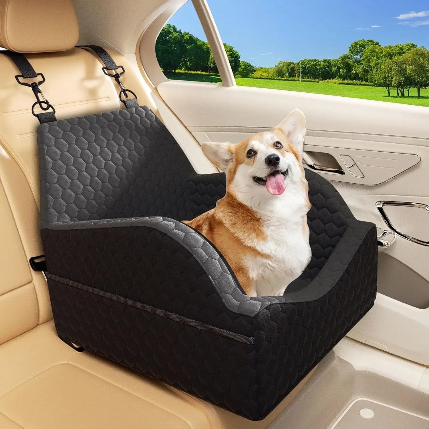 Elevated Pet Travel Car Seat Booster Bed - Dog Cat - (Plush) - (3 Color Options) - (S-XL) - (While Supplies Last)