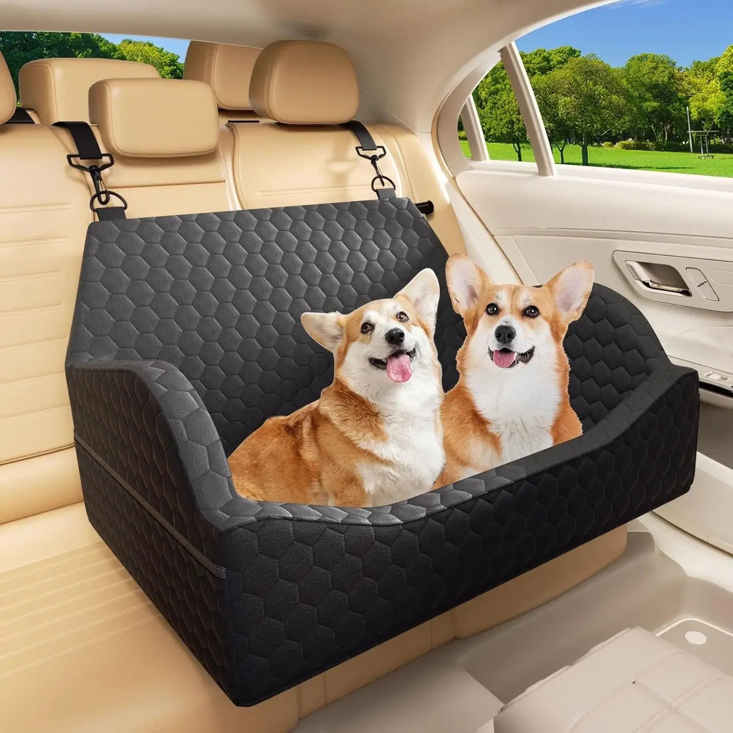 Elevated Pet Travel Car Seat Booster Bed - Dog Cat - (Plush) - (3 Color Options) - (S-XL) - (While Supplies Last)