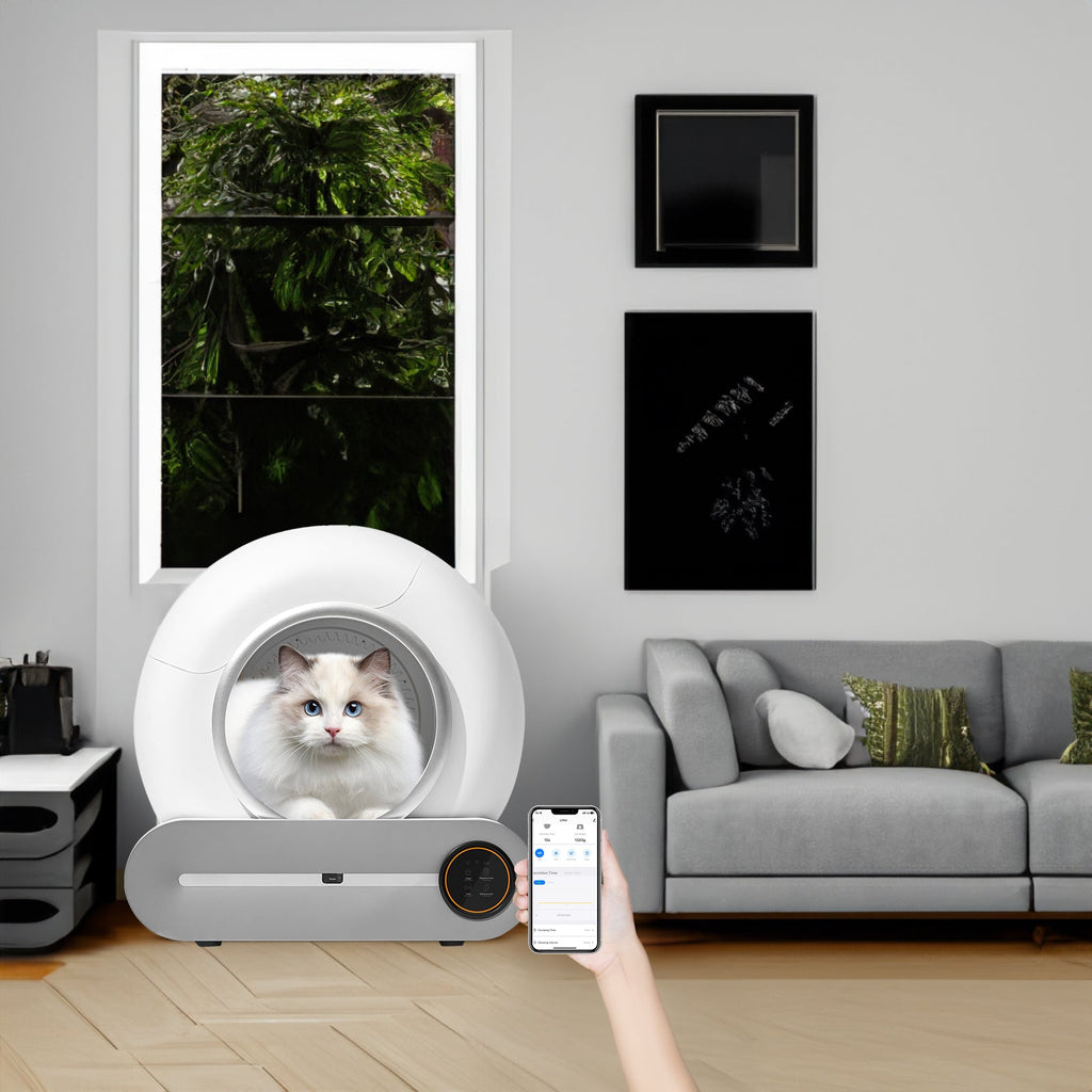 Automatic Self-Cleaning Odor Removal Litter Box - Cat - (White & Grey)