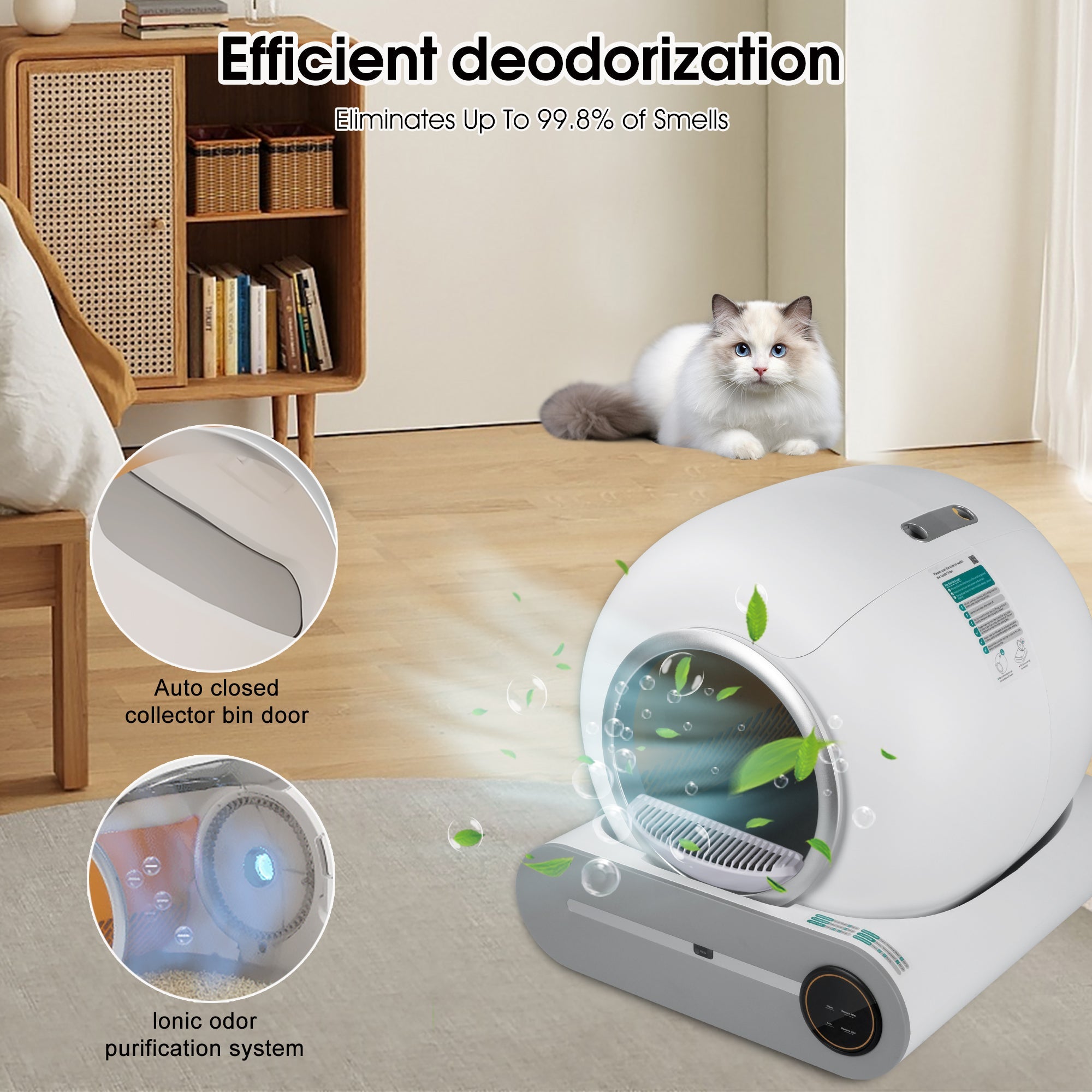 Automatic Self-Cleaning Odor Removal Litter Box - Cat - (White & Grey)