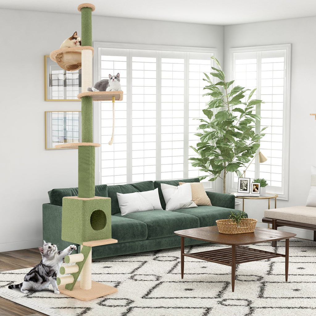 Floor to Ceiling Green Cat Tree with Extra Post