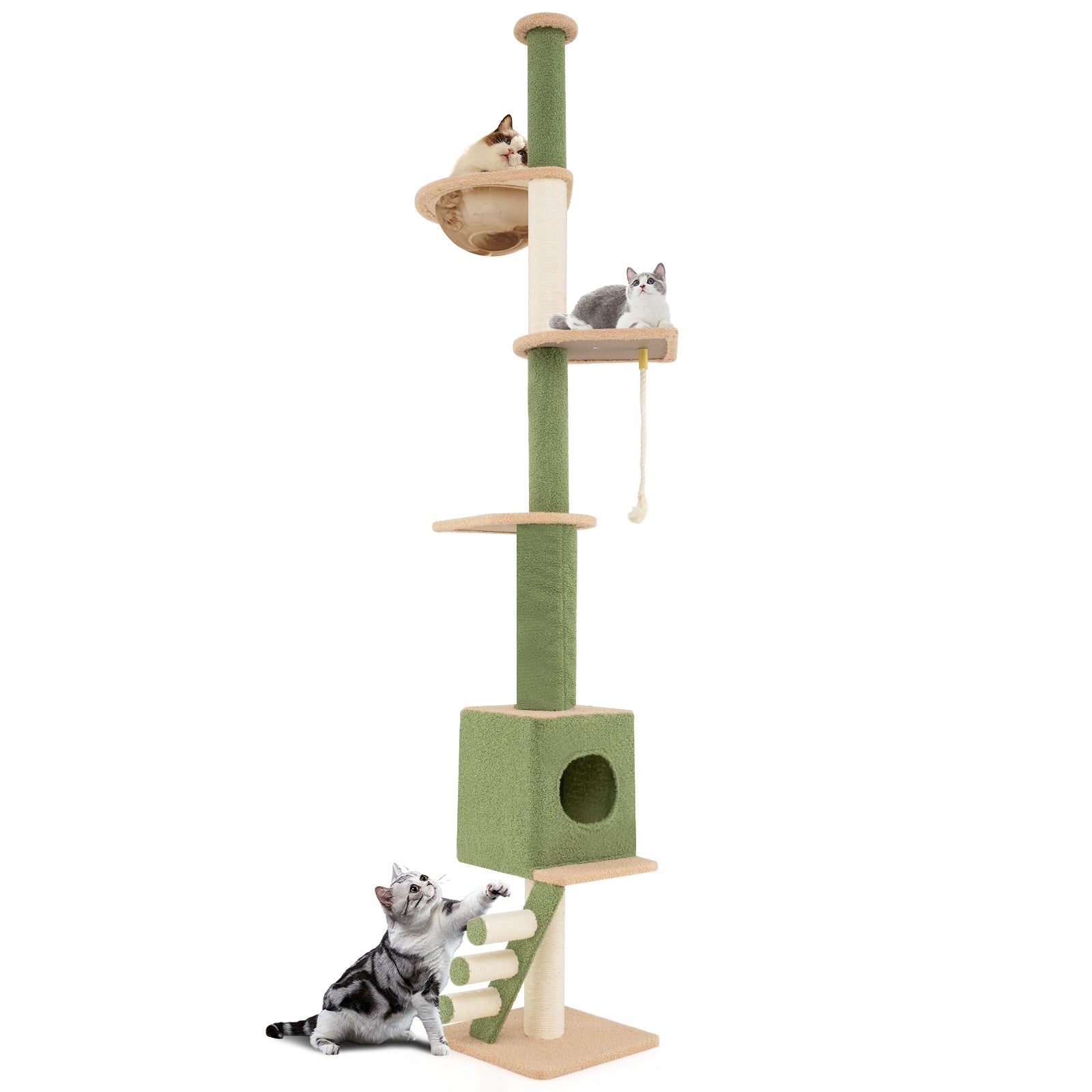Floor to Ceiling Green Cat Tree with Extra Post