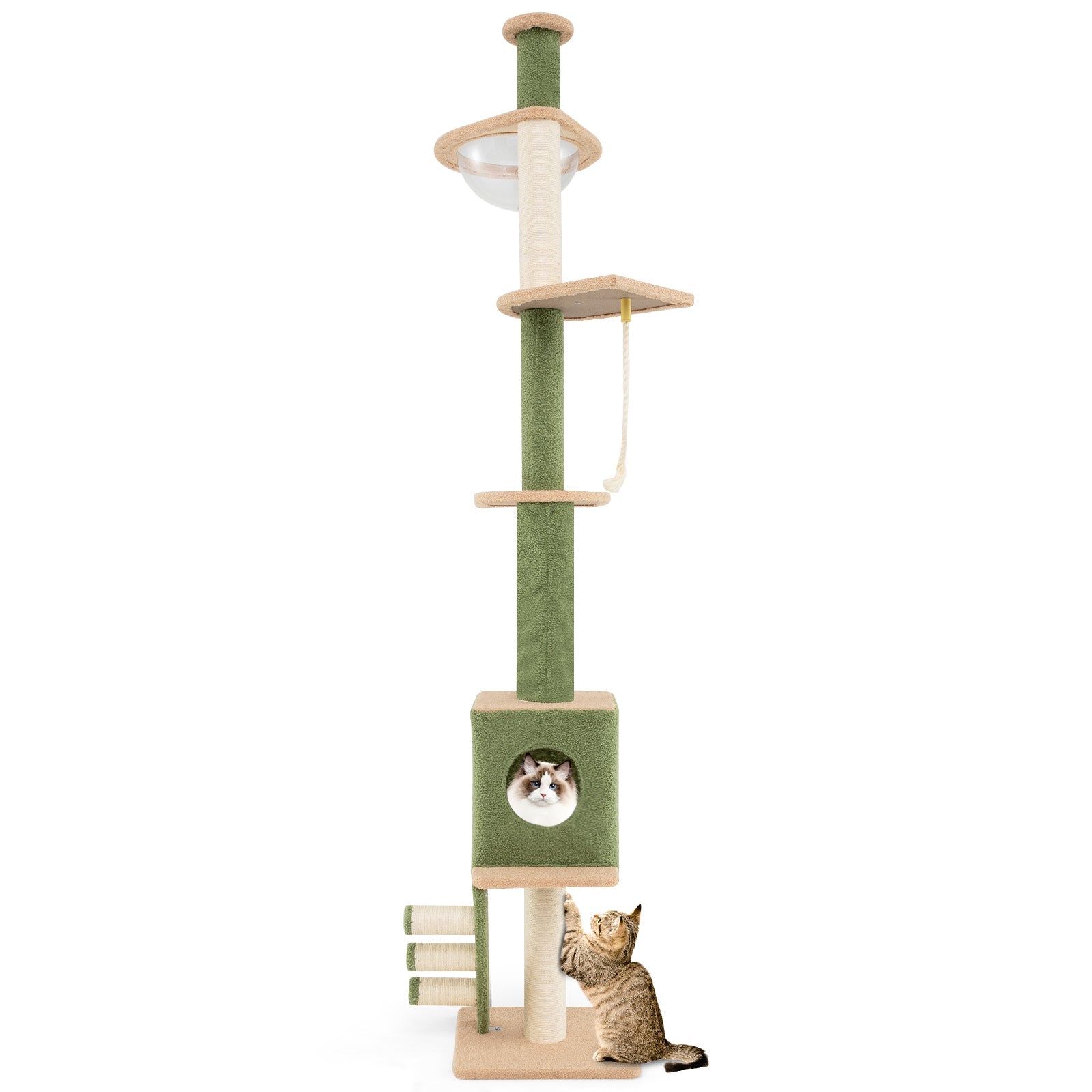 Floor to Ceiling Green Cat Tree with Extra Post
