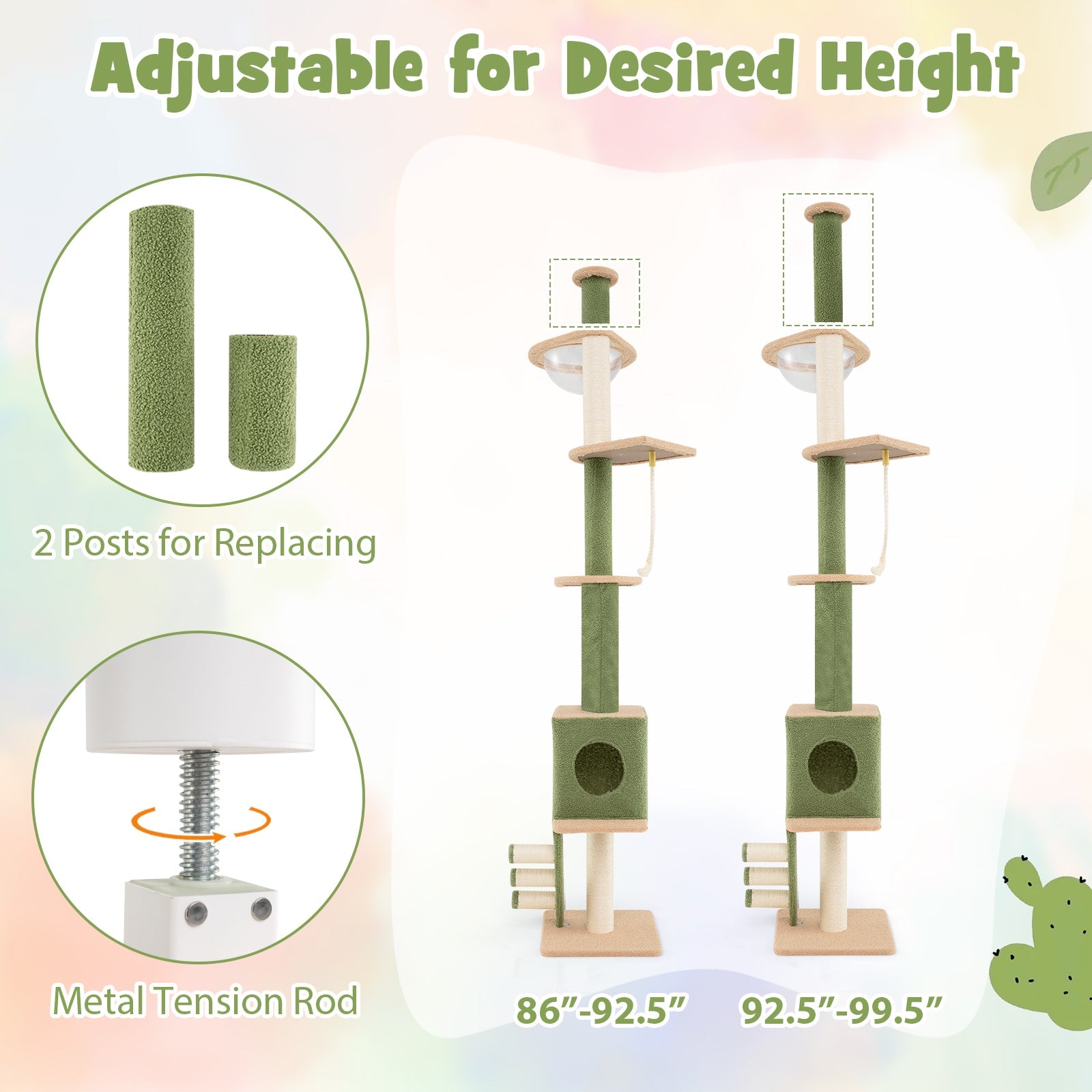 Floor to Ceiling Green Cat Tree with Extra Post