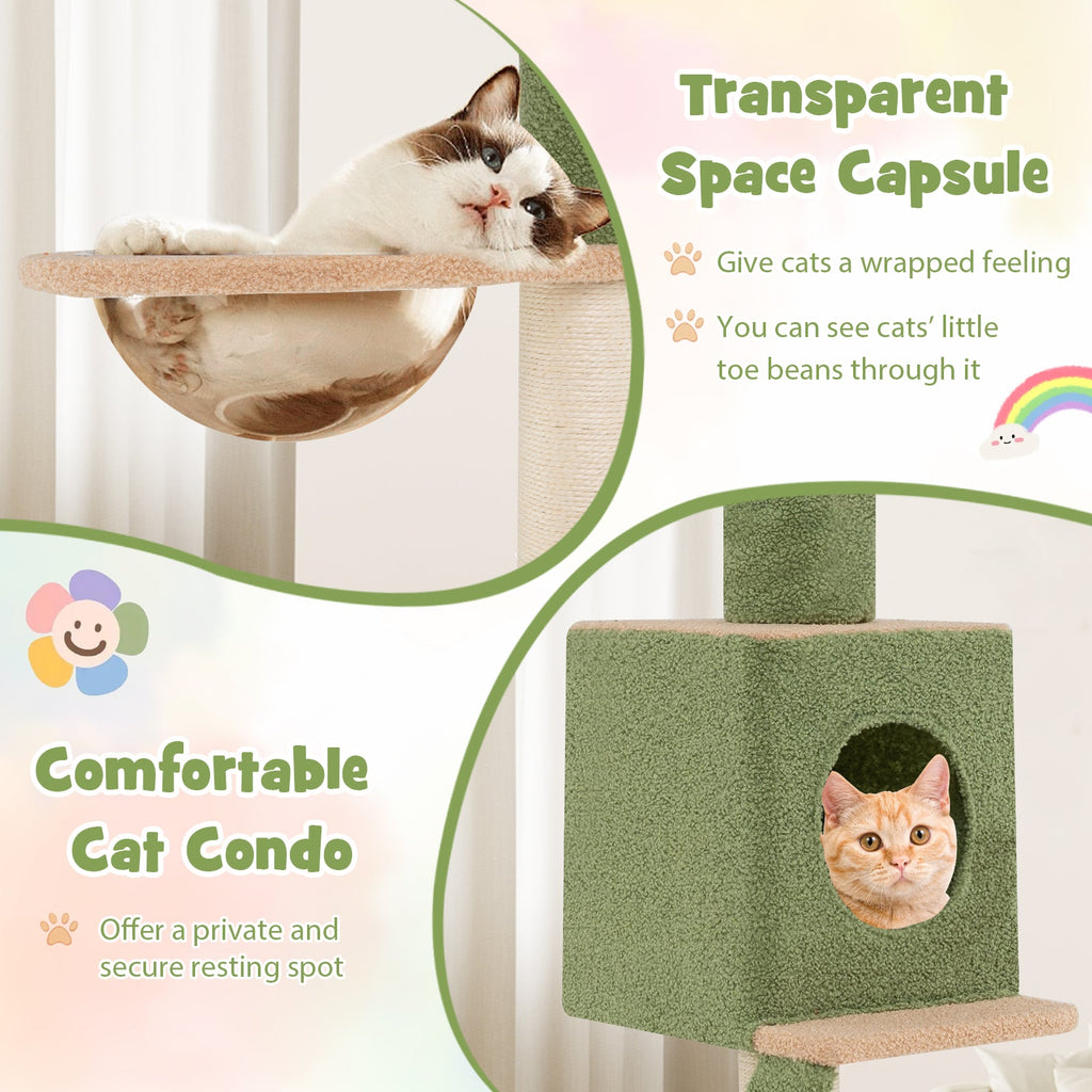 Floor to Ceiling Green Cat Tree with Extra Post