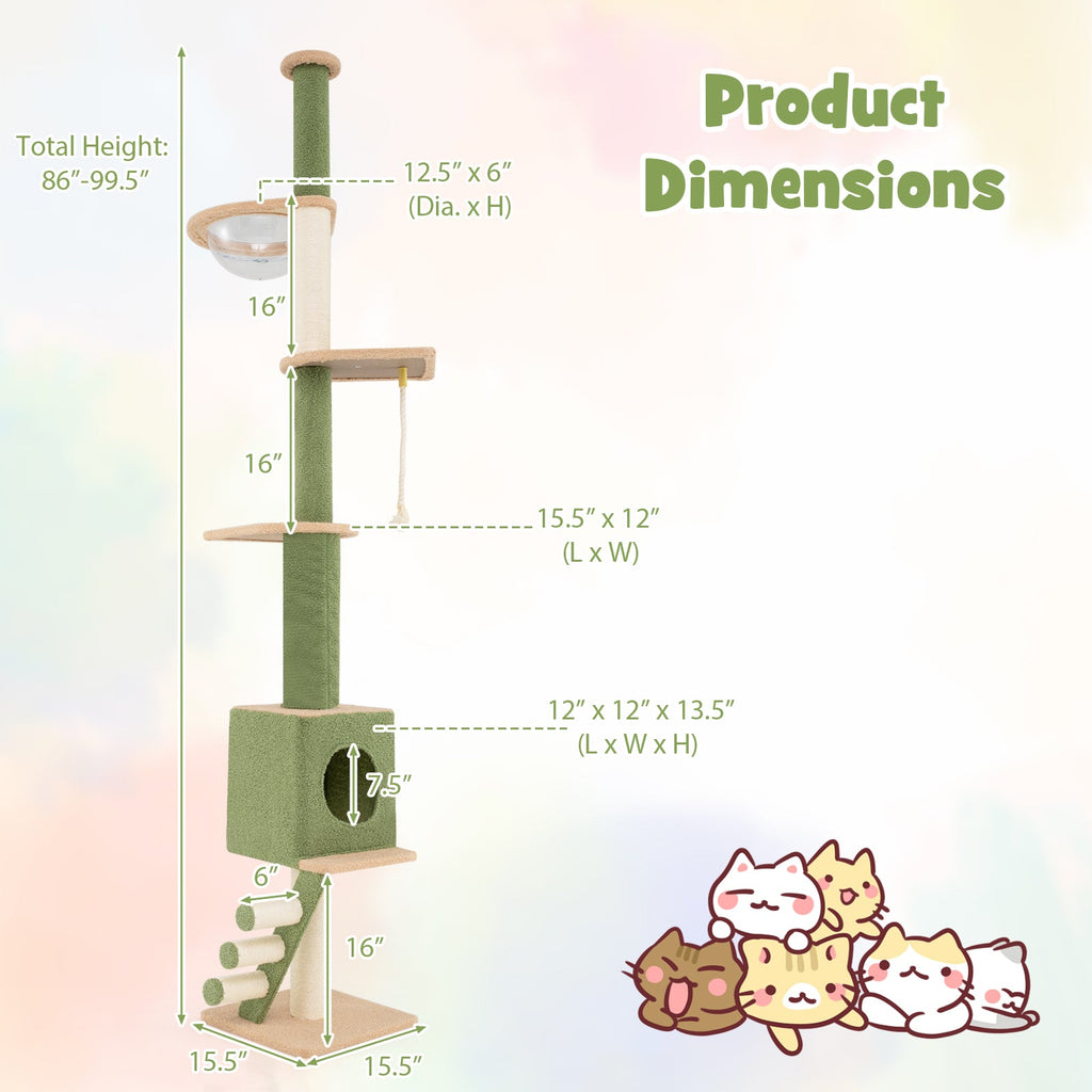Floor to Ceiling Green Cat Tree with Extra Post