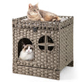 Enclosed Foldable Rattan Litter Box with a Mat - Cat - (Brown, Grey - (While Supplies Last)