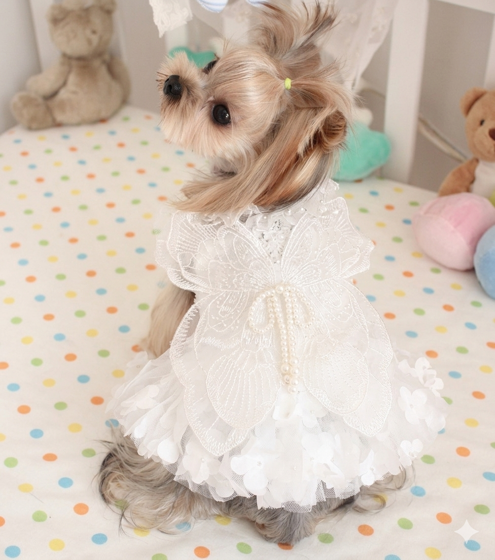 Luxury White Angel Pearly Butterfly Tutu Wedding Dress - Dog - (XS-XL) - (White) - (While Supplies Last)