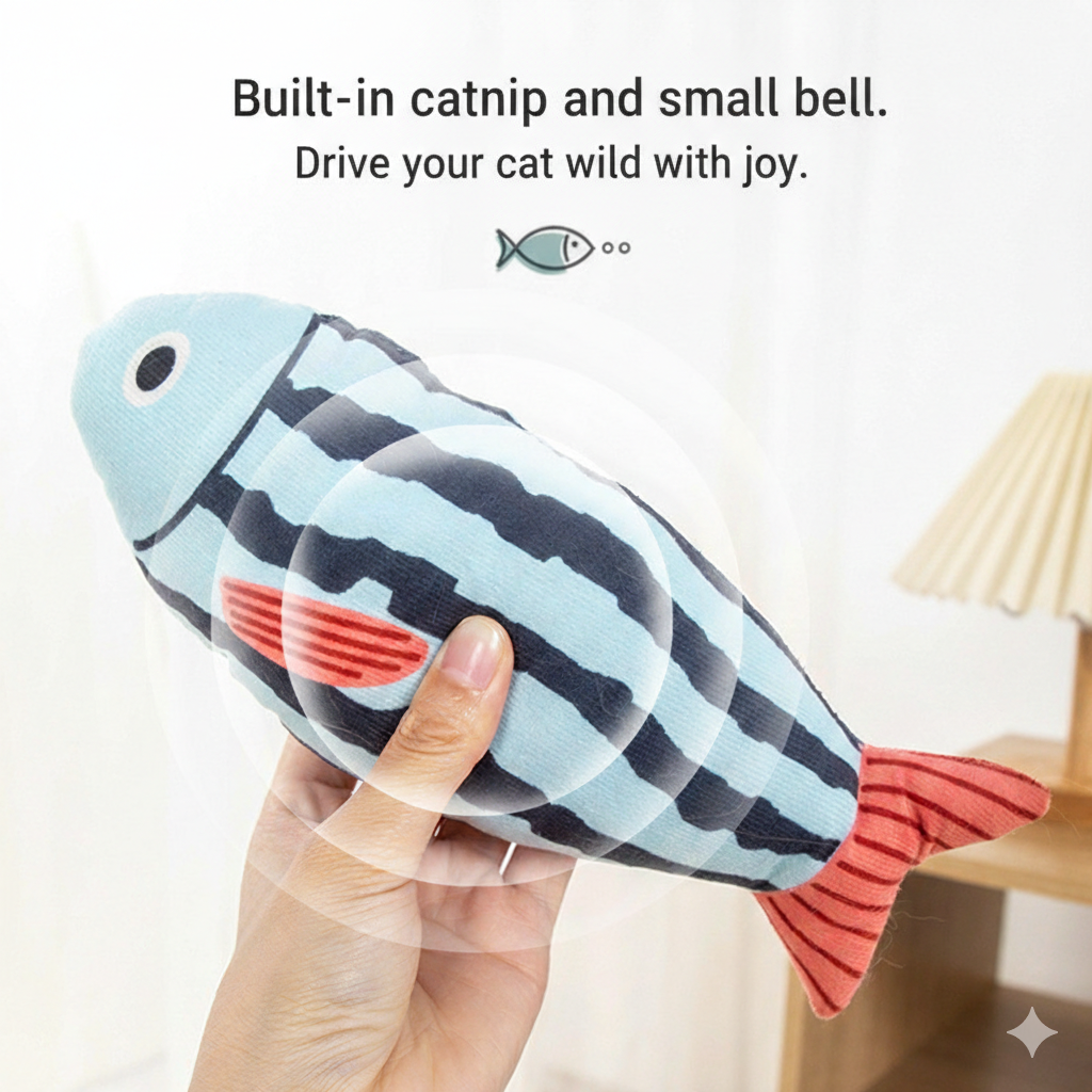 Catnip Fish Plush Toy with Bell - Cat - (5 Style Options) - (While Supplies Last)