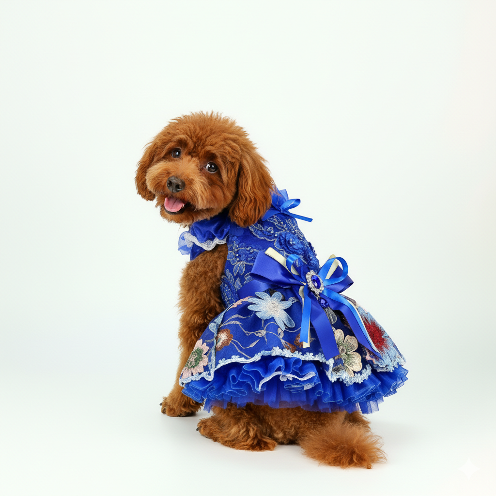 Elegant Floral Blossom Tulle Dress - Dog (Royal Blue) - (XS-XL) and Customizable - (While Supplies Last)