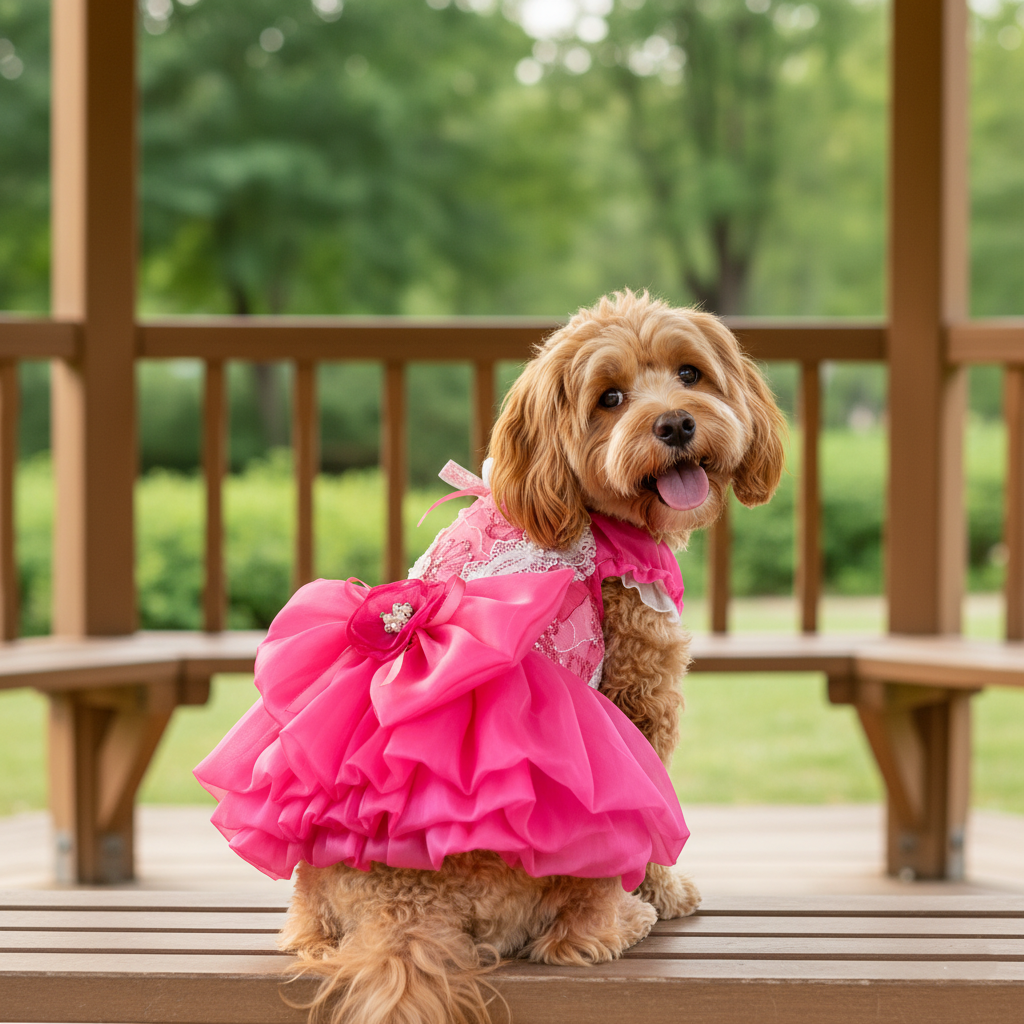 Elegant Lace Party Dress - Dog - (XS-XL) and Customizable - (Hot Pink) - (While Supplies Last)