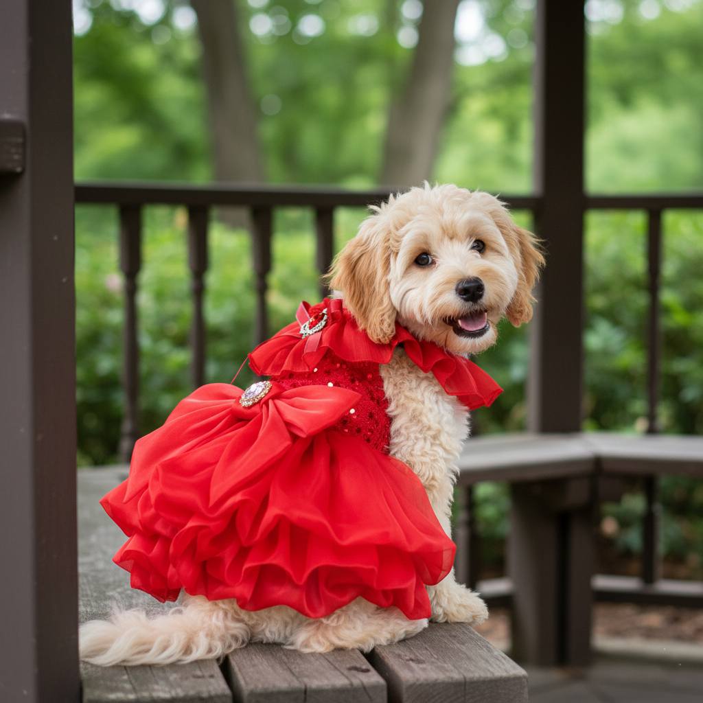 Princess Dress with Layered Tulle Skirt - Dog - (XS-XL) and Customizable  - (Red) - (While Supplies Last)