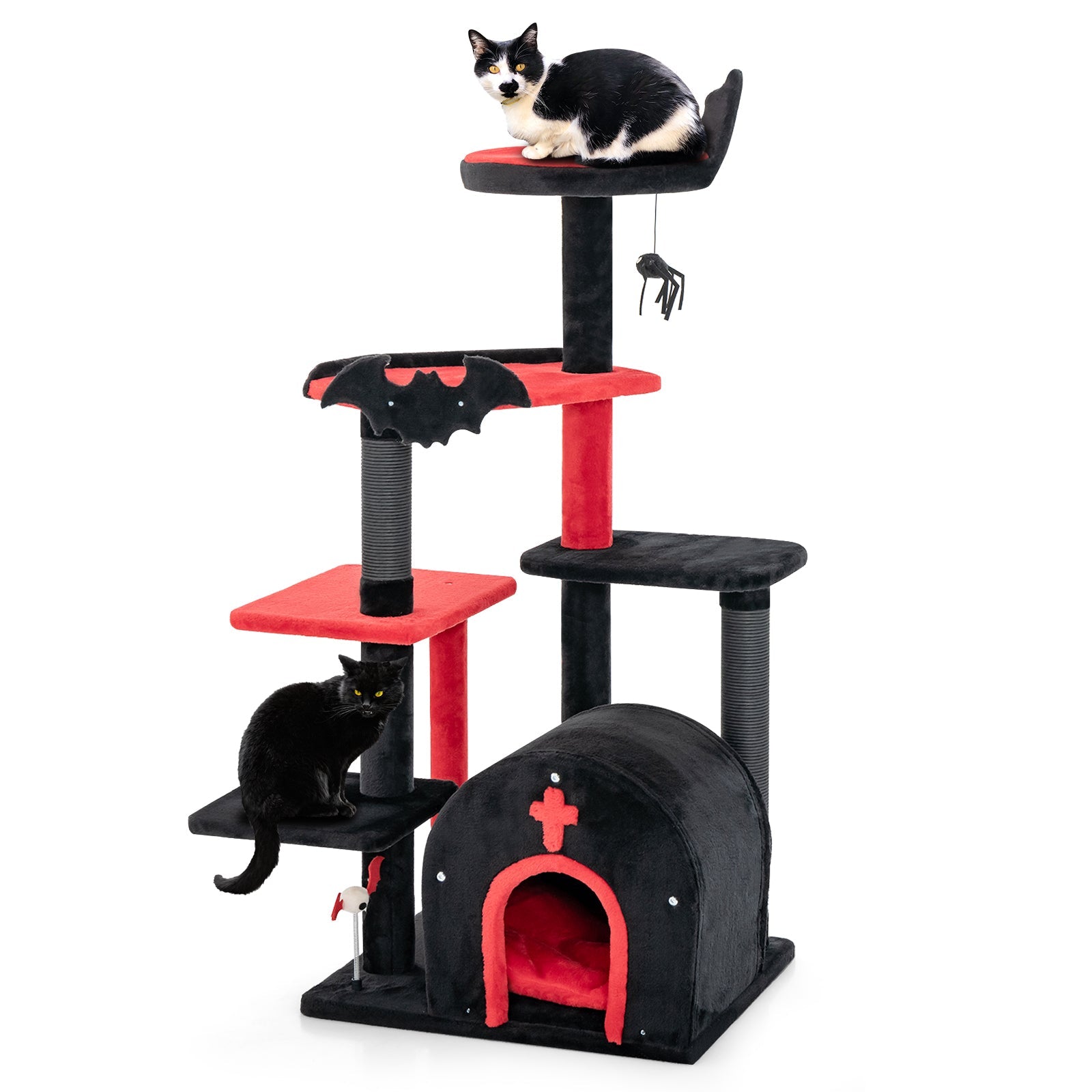 Gothic 53" Tree Tower with Arch-Shaped Condo and Pom Pom Toy Spider - Cat - (Black) - (Wide Perch)