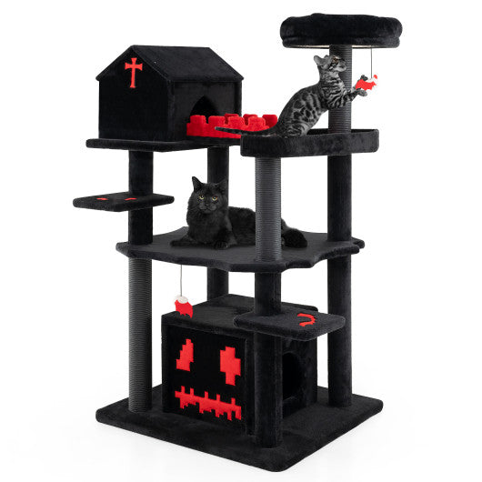 Gothic Cat Tree Tower with Scratching Posts... -  Cat - (49 Inch T) - (6-Tiers) - (Coffin Bed) - (Black) - (While Supplies Last)