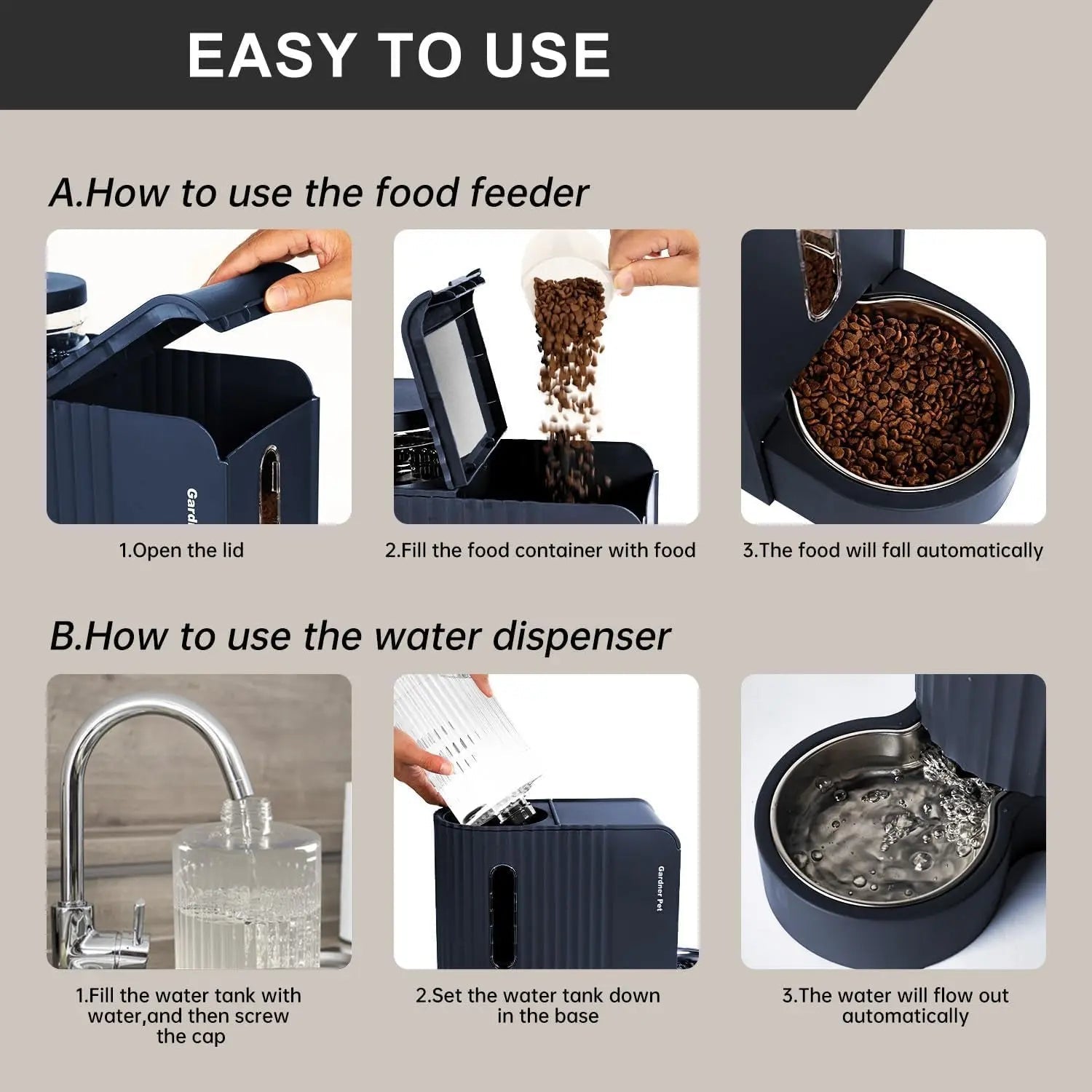 Gravity Dog Cat Feeder of Food & Water with Bowls