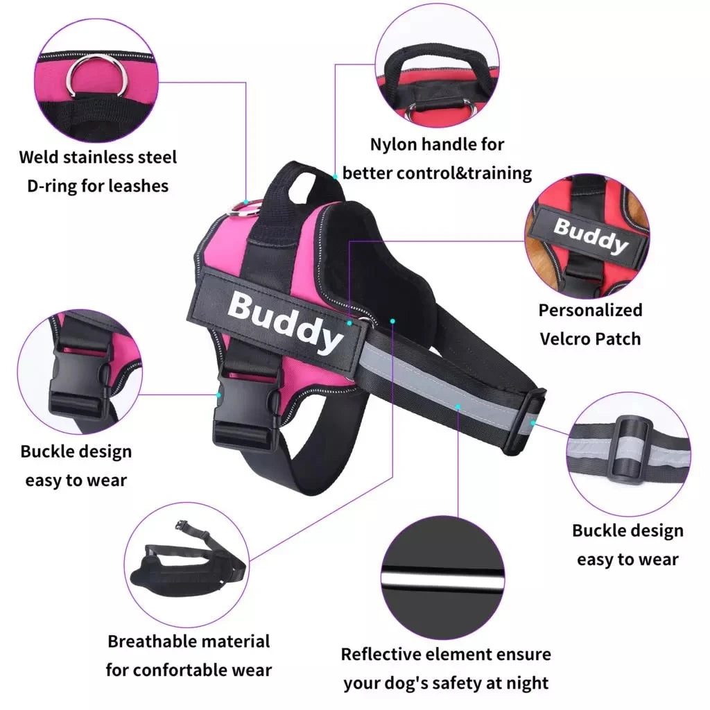 Personalized NO PULL Reflective Breathable Training Harness - (11 Color Options) -  (Sm-XL) - Dog