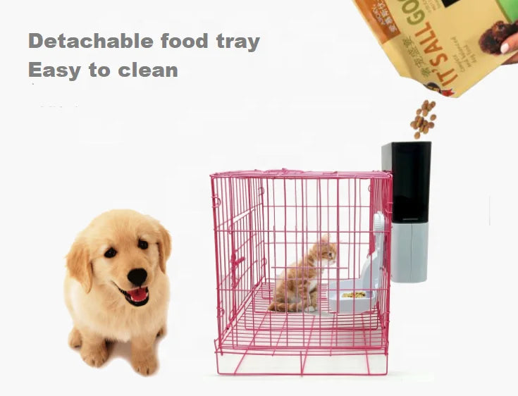 Hanging Pet Cage Food Feeder - Dog - (2.5L Capacity) - (Automatic Timed) - (S Dog) - (White/Black)