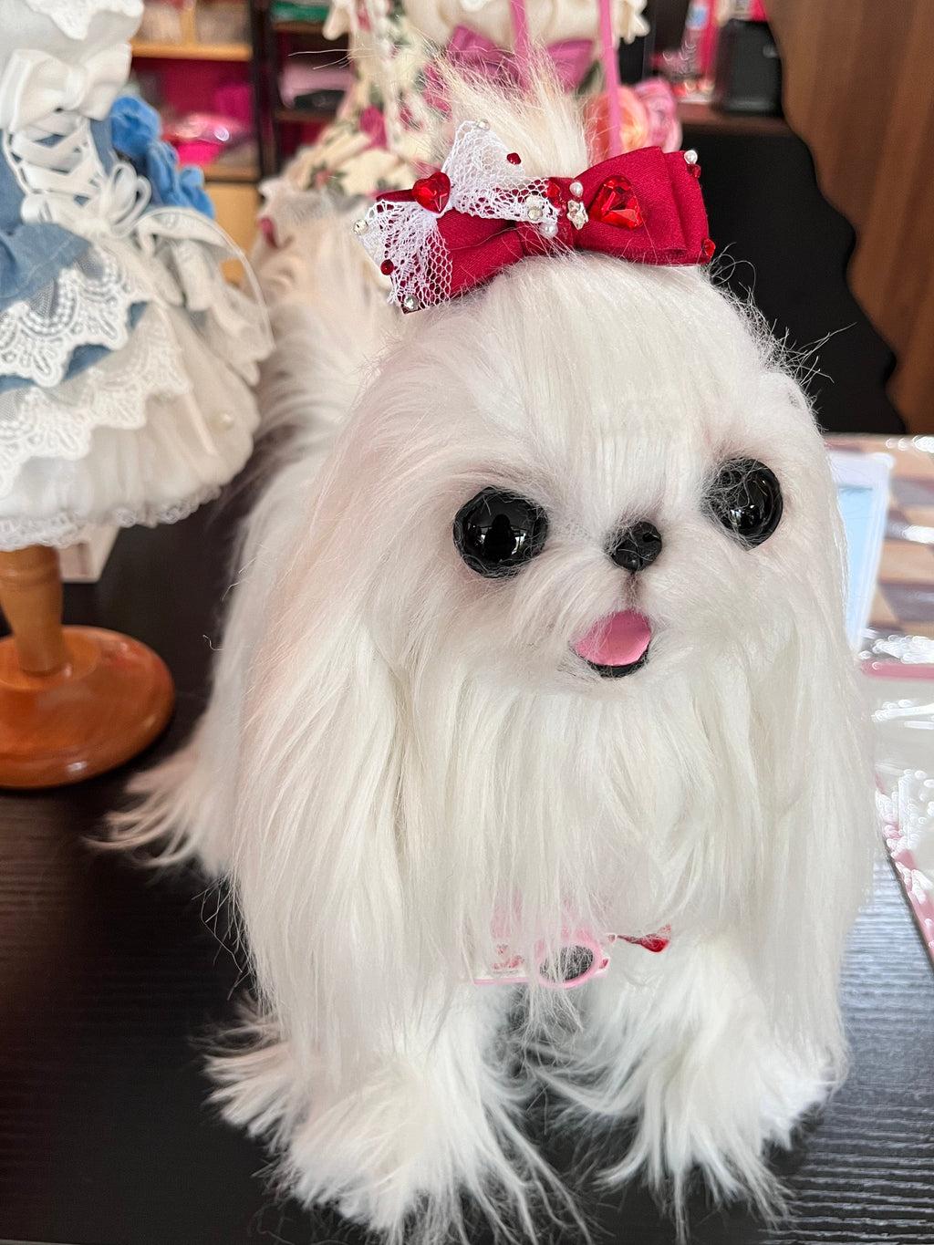 Lace Bow Hair Clip with Heart Rhinestones - (3 Color Options) - Dog Cat - (While Supplies Last)