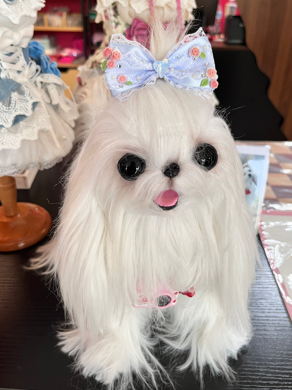 Lace Floral Bow Hair Clip with Heart Crystal -(3 Color Options) - Dog Cat  (While Supplies Last)