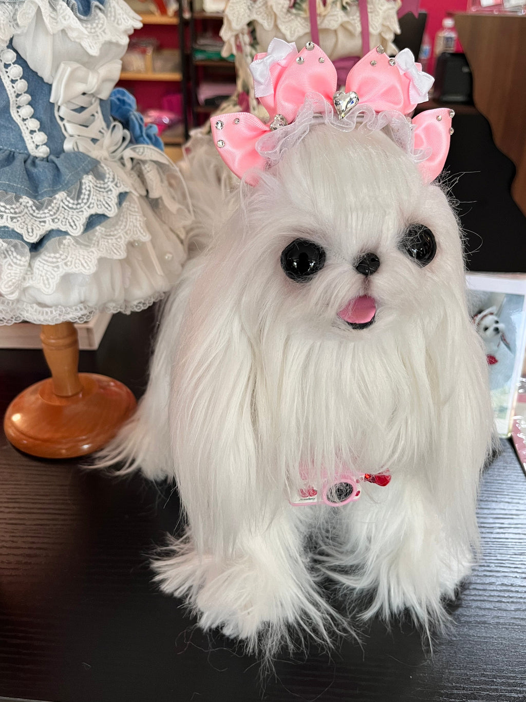 Black Polka Dot or Pink Bow Hair Clip with Rhinestones - (Pink, Black) - Dog Cat  (While Supplies Last)