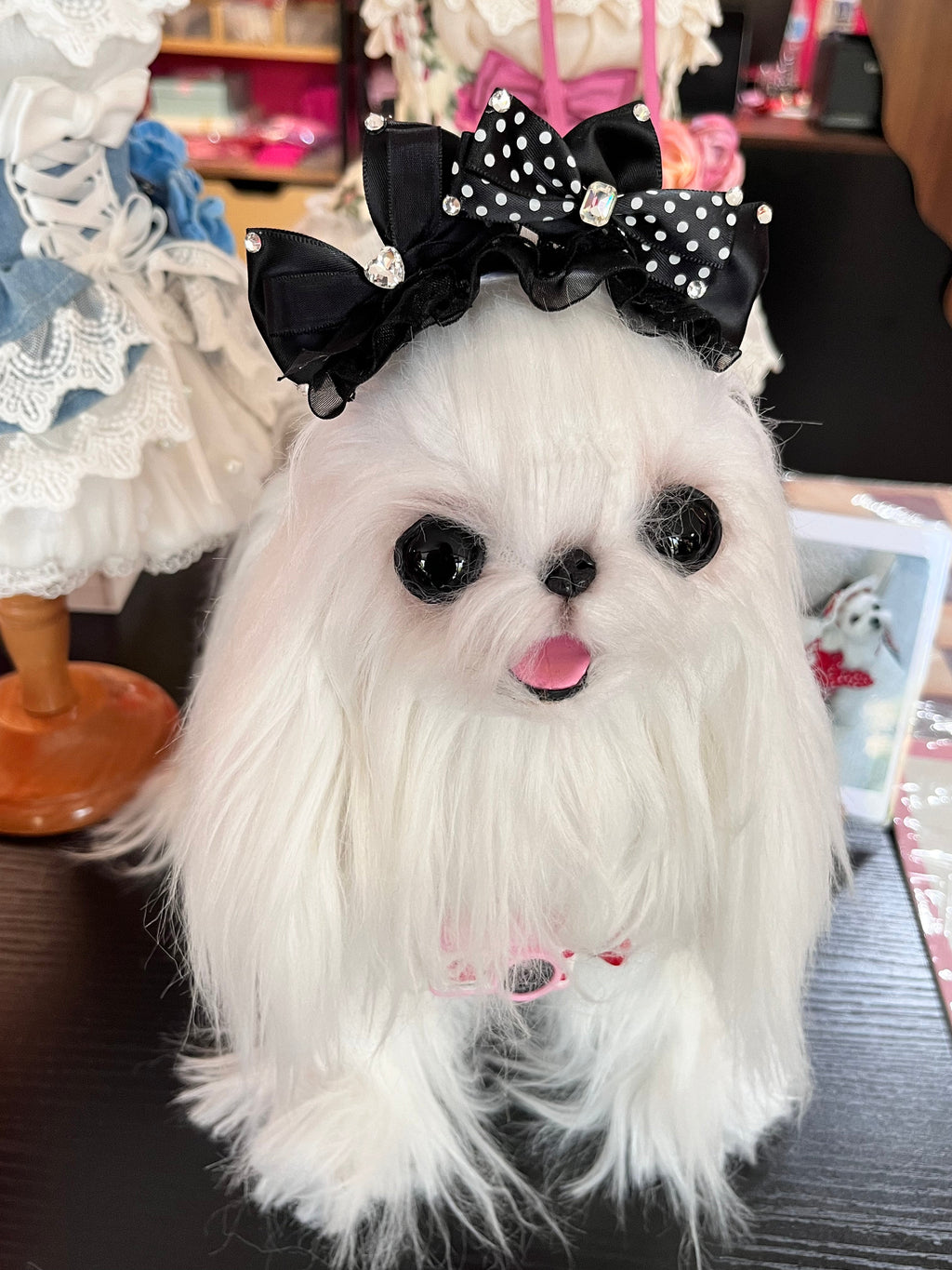 Black Polka Dot or Pink Bow Hair Clip with Rhinestones - (Pink, Black) - Dog Cat  (While Supplies Last)