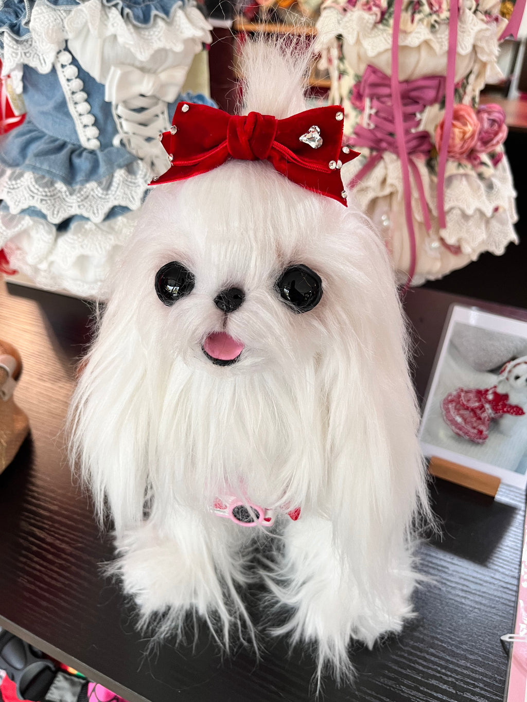 Velvet Bow Hair Clip with Rhinestone Heart - (Black, Red) - Dog Cat - (While Supplies Last)