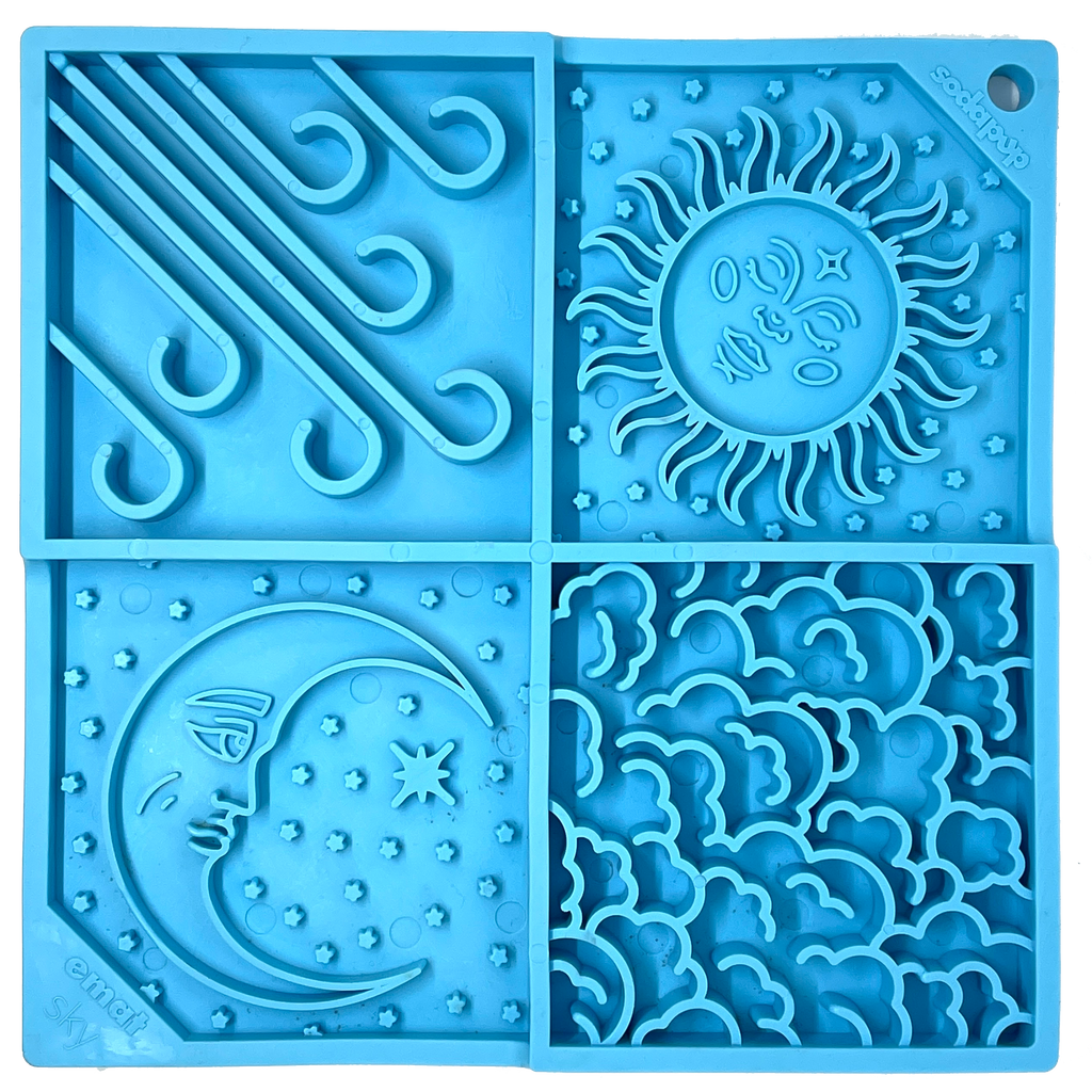 Anxious Dog: Try this Relief Enrichment Lick Mat (Sky Patterns) (Light Blue & Yellow)