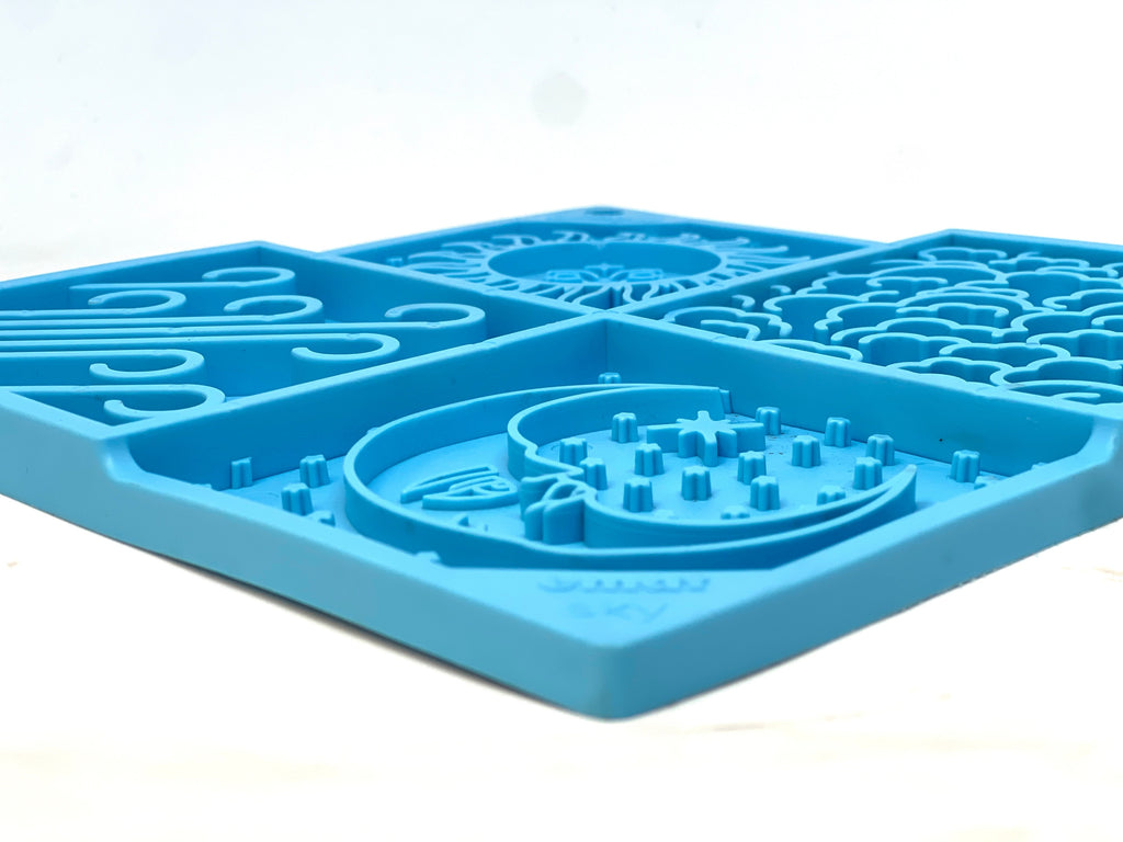 Anxious Dog: Try this Relief Enrichment Lick Mat (Sky Patterns) (Light Blue & Yellow)