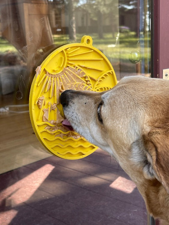 Anxious Dog:  Try this Relief Enrichment Lick Mat (Beach-Themed Design in Blue or Yellow)