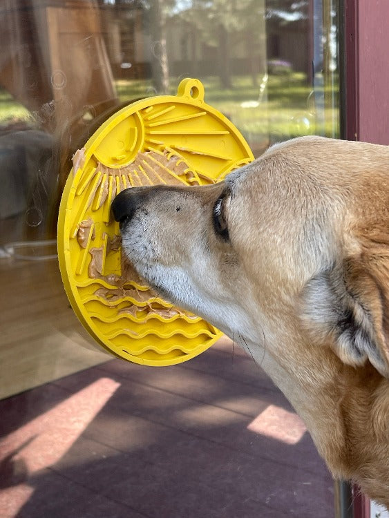 Anxious Dog:  Try this Relief Enrichment Lick Mat (Beach-Themed Design in Blue or Yellow)