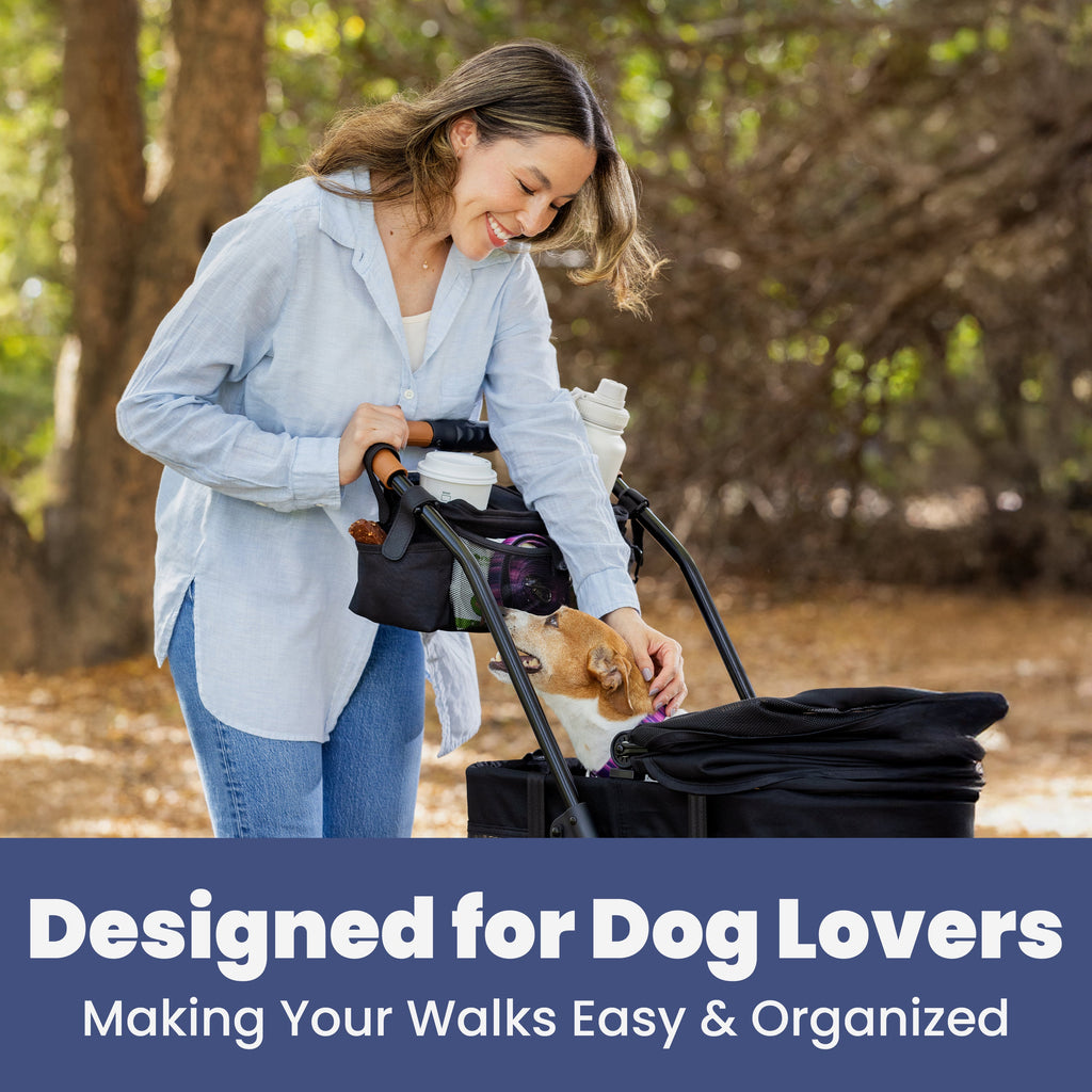Pet Stroller Organizer Caddy Bag - Dog Cat - (Black, Paw Print)