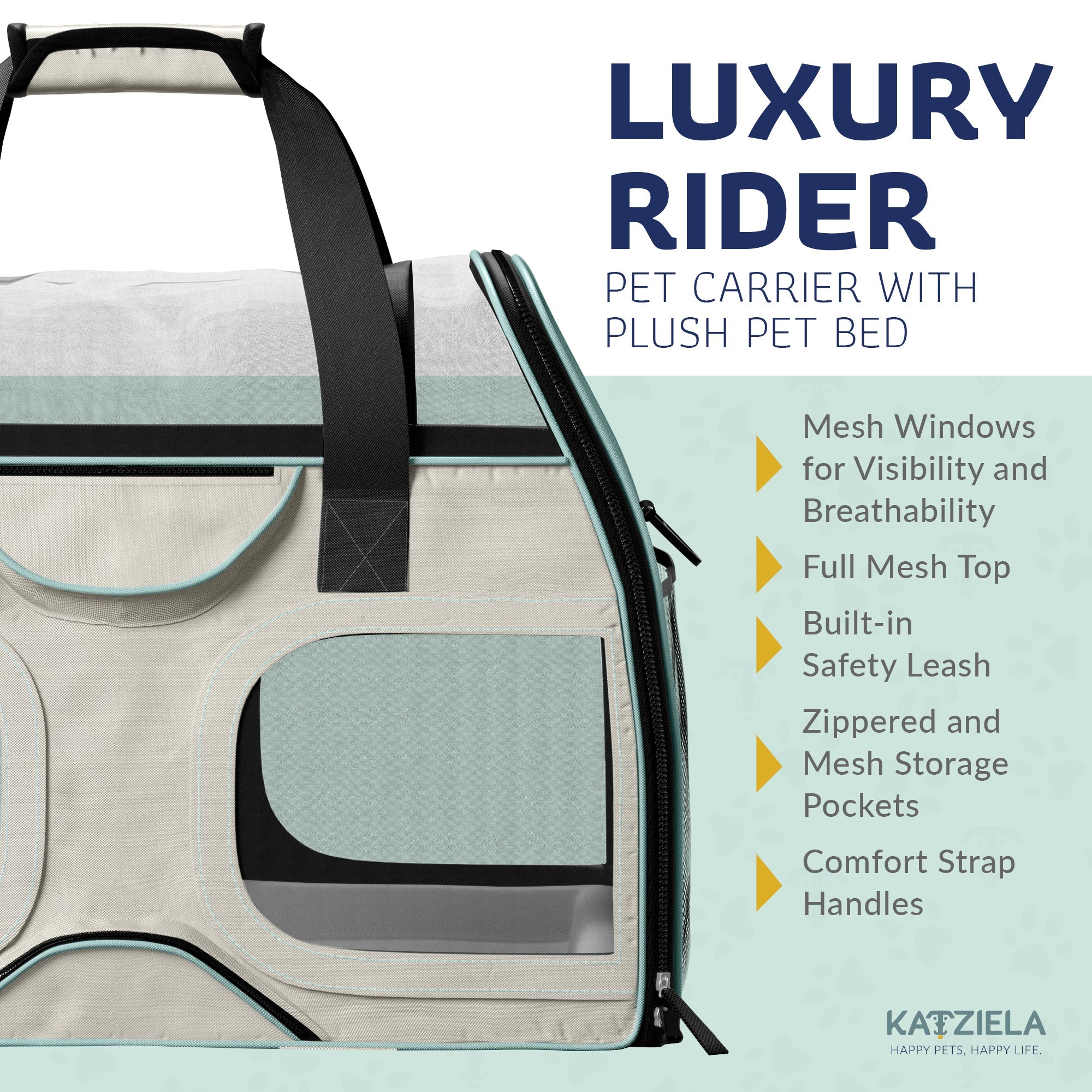 Airline Approved Luxury Pet Carrier with Removable Wheels and Telescopic Handle - Cat Dog - (8 Color Options) - (Katziela)
