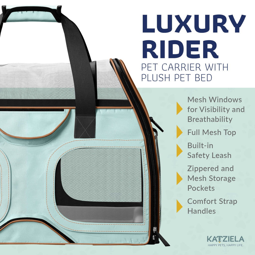 Airline Approved Luxury Pet Carrier with Removable Wheels and Telescopic Handle - Cat Dog - (8 Color Options) - (Katziela)