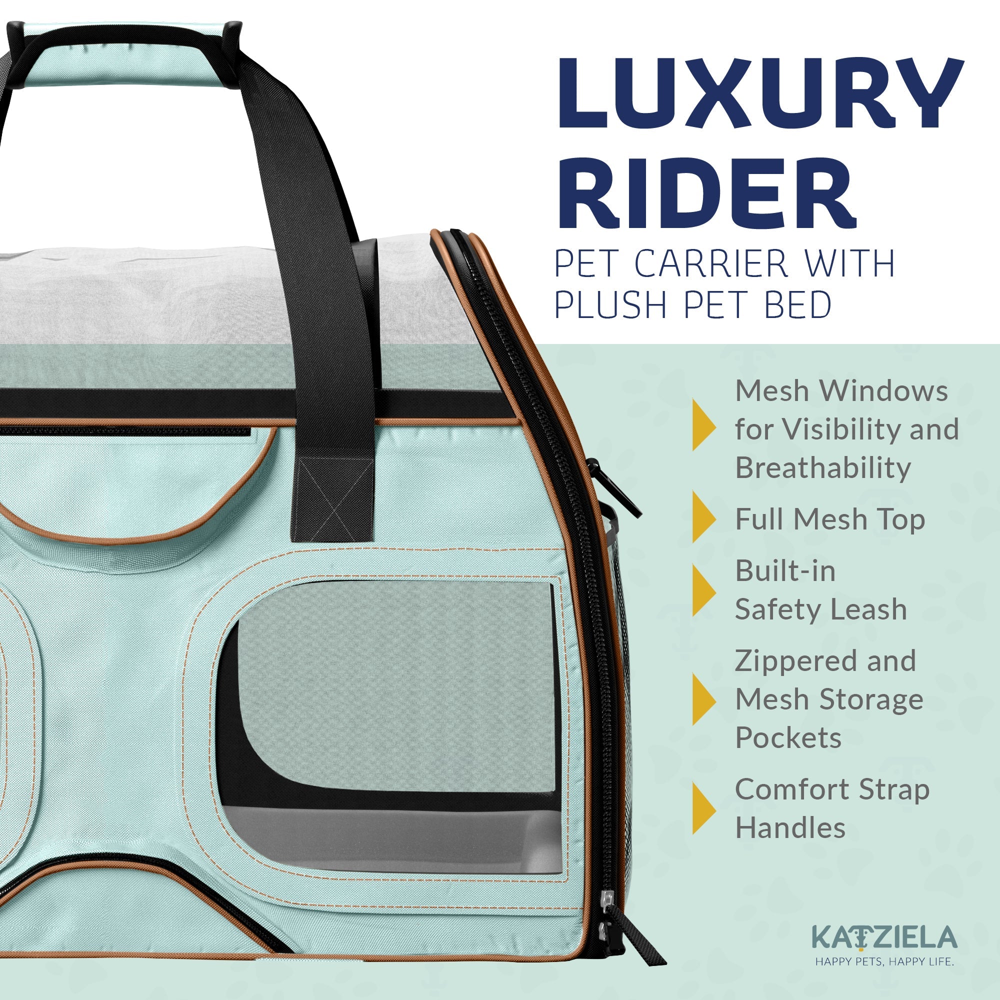 Airline Approved Luxury Pet Carrier with Removable Wheels and Telescopic Handle - Cat Dog - (8 Color Options) - (Katziela)