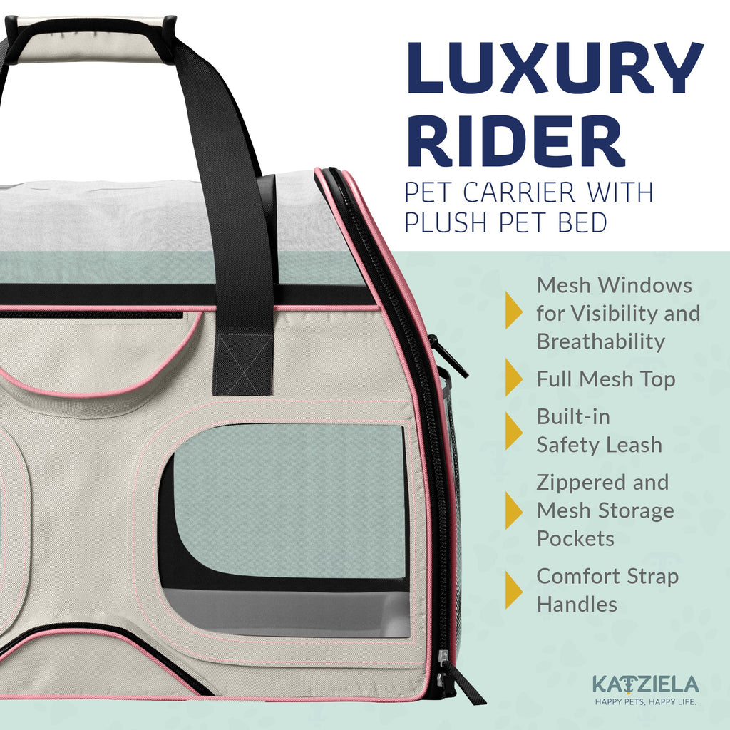 Airline Approved Luxury Pet Carrier with Removable Wheels and Telescopic Handle - Cat Dog - (8 Color Options) - (Katziela)